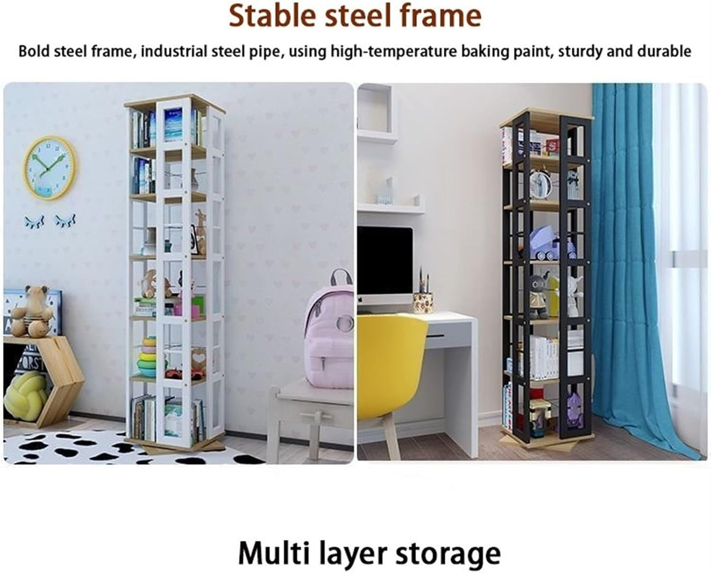 360° Rotating Bookcase, 4/5/6 Tier Corner Bookshelf with Removable Bookends, Space-Saving Storage Organizer for Small Rooms, Modern Design for Study & Living Areas (Brown, 40x40x153 cm)