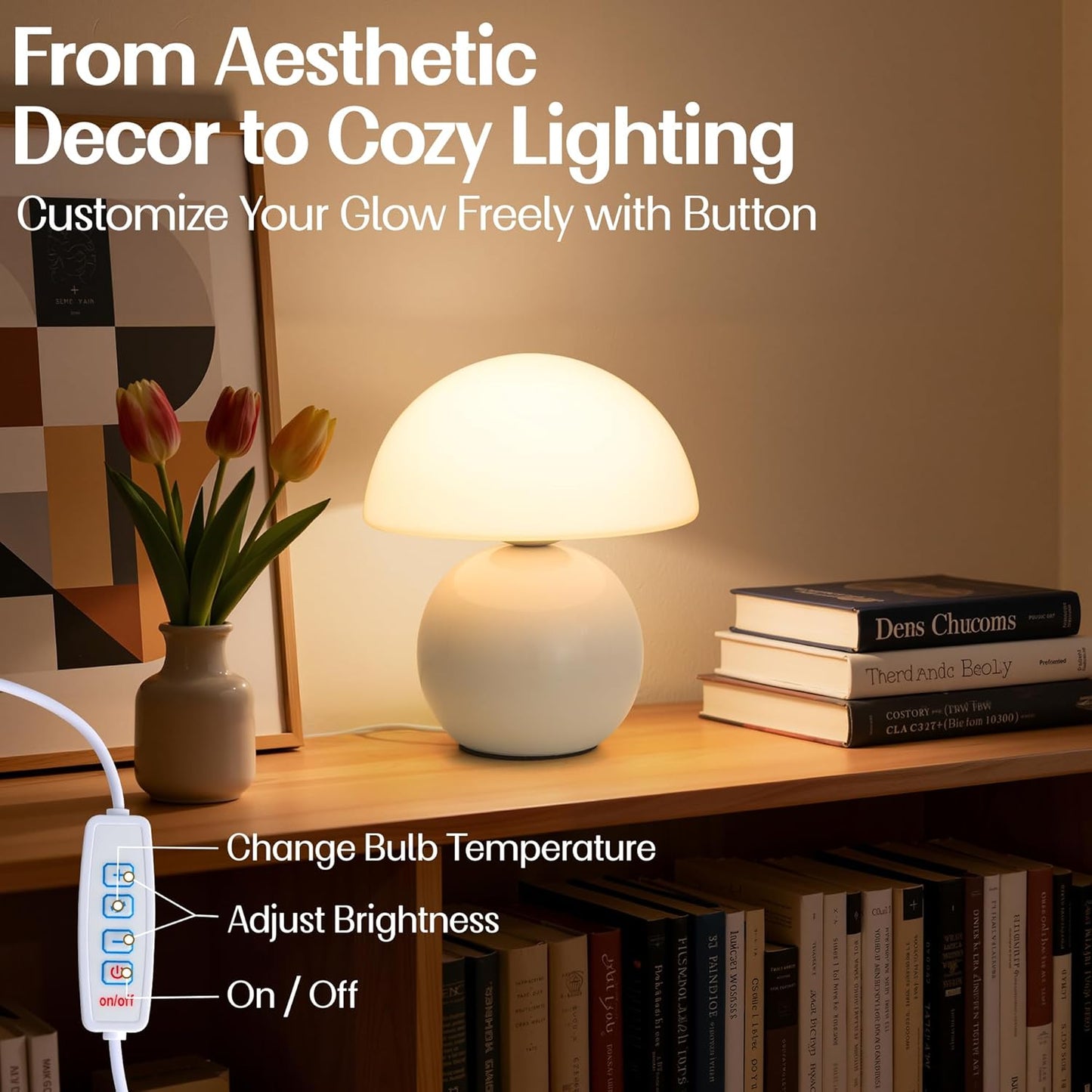 Small Mushroom Lamp,USB-Plug in Bedside Table Lamps with 3-Temperature LED Bulb Dimmable,Unique Cute Aesthetic Home Decor for Living Room/Bedroom/Entryway/Table Decor(Cream White)