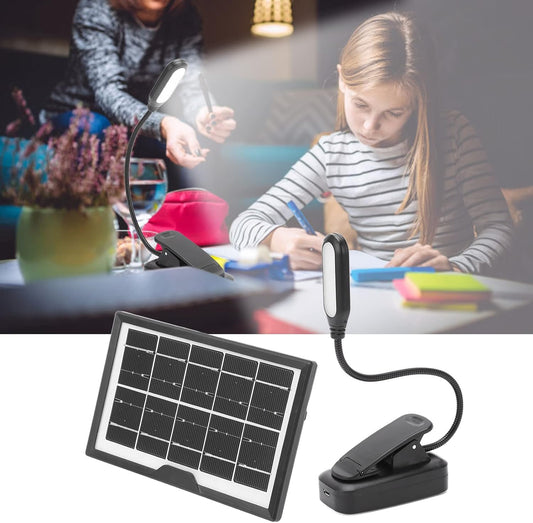 Solar Clip on Book Light LED Reading Light USB Rechargeable and Solar Powered, 3 Color Temperature Flexible Neck& Clip on Black