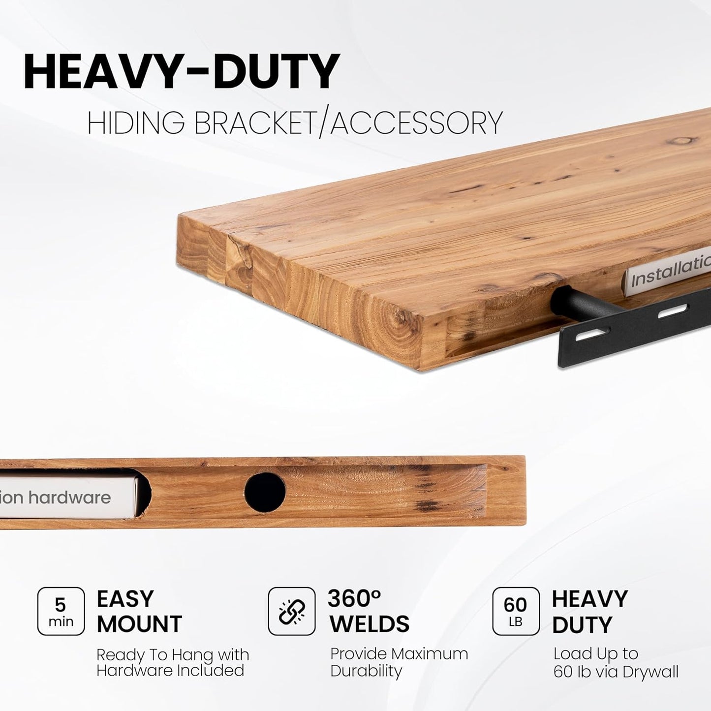 Fun Memories Floating Shelves for Wall, 36" Rustic Solid Elm Wood Wall Shelf, Heavy-Duty Wall Mounted Shelf with Invisible Brackets, Set of 2 for Living Room, Bedroom, Kitchen, Natural Finish