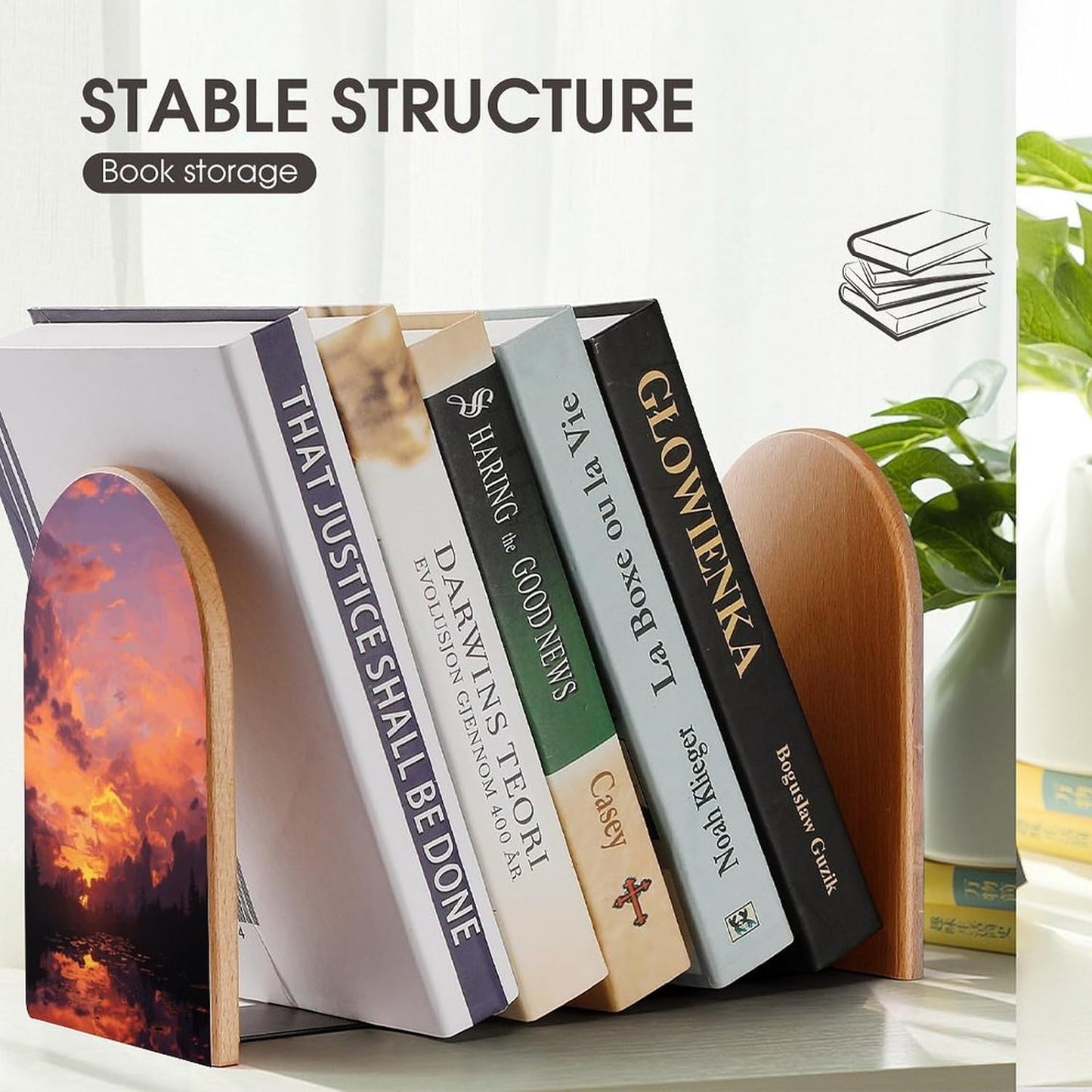 Sunset at Dusk Bookend for Shelves Wooden Book End Large Size Sturdy Book Holders Stoppers with Metal Base for Bookshelves Slick Decorative Bookends Stands