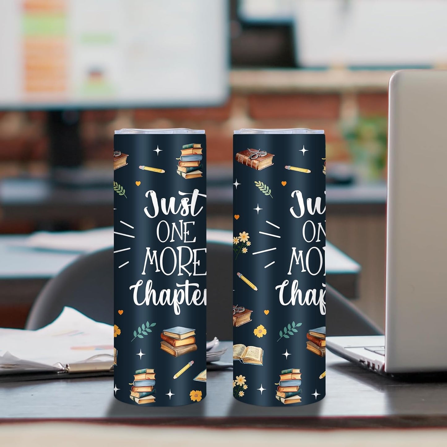 Book Lover Gifts for Women, 20 Oz Just One More Chapter Tumbler, Gifts for Readers Bookworm Librarian Nerd, Bookish Gift for Thanksgiving Christmas, Chapter Skinny Tumbler with Straw, 1 PCS