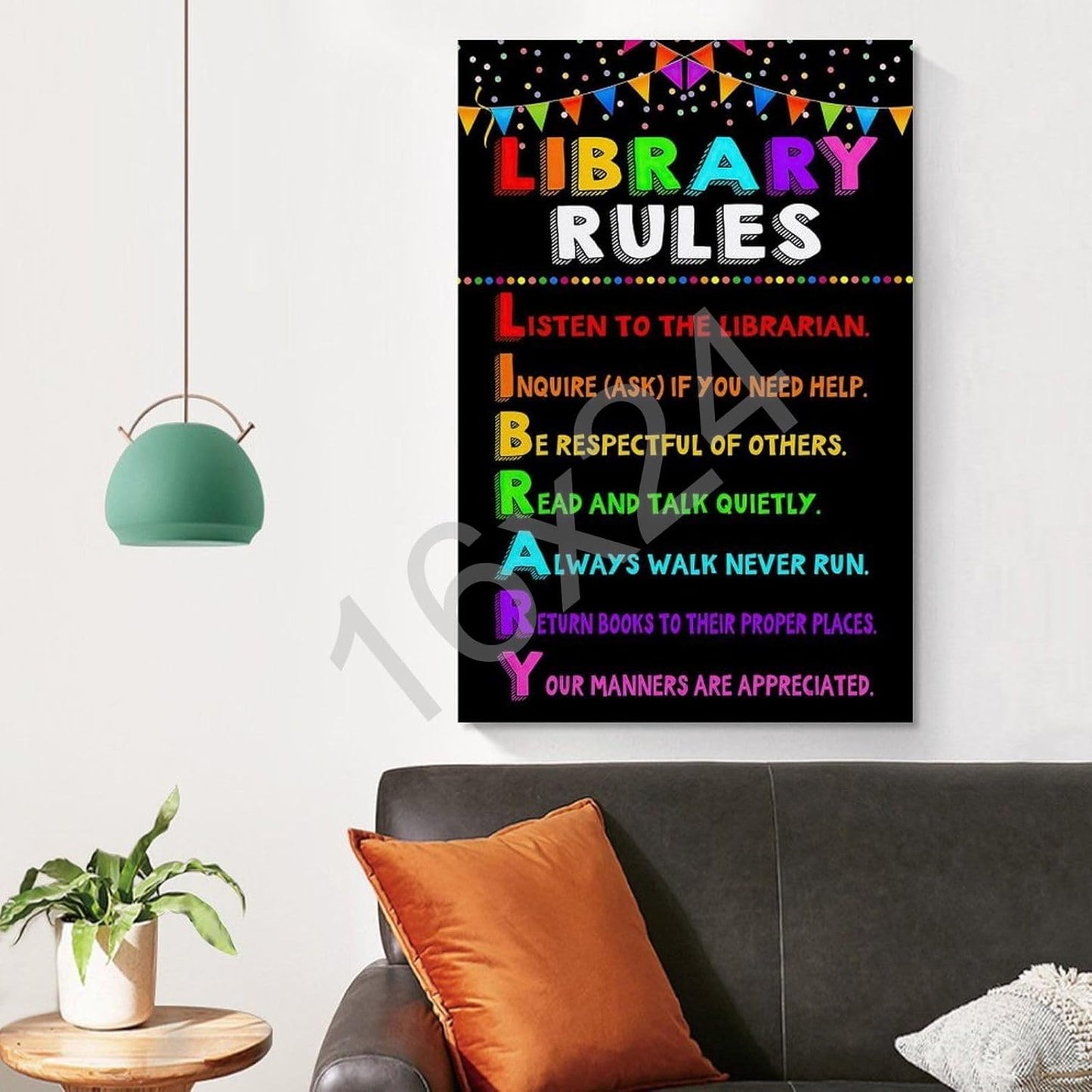 Library Rules Poster Kids Rules Posters Classroom Wall Art Librarian Colorful Poster Education Poster Poster for Room Aesthetic Posters & Prints on Canvas Wall Art Poster for Room 16x24inch(40x60cm)