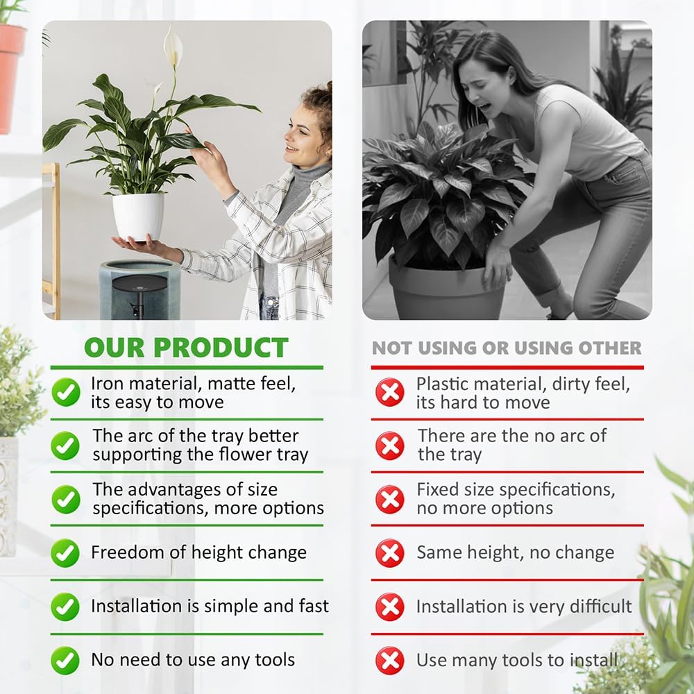 Adjustable Pure Iron Planter Inserts, 7-25” Plant Risers for Inside Pots, Planter Fillers for Large Pots, Indoor & Outdoor Insert with 8-10” Top & 6-10” Base