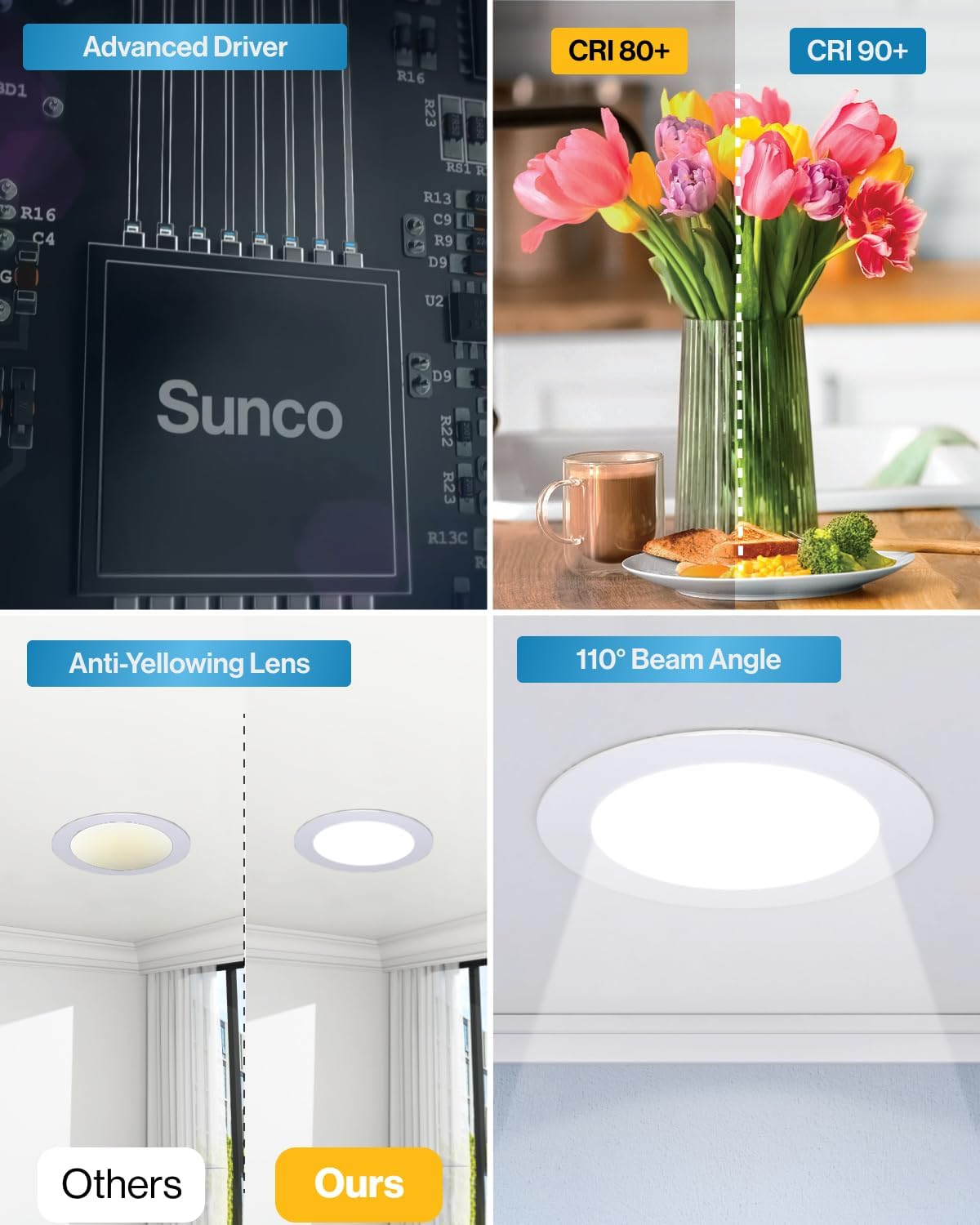 Sunco 24 Pack Recessed Lighting 6 Inch LED, Canless Ceiling Lights Slim with Junction Box, 850 LM, 14W (100W Equivalent), 6000K Daylight Deluxe, Dimmable, Wafer Thin, 50000 Lifetime Hours ETL.