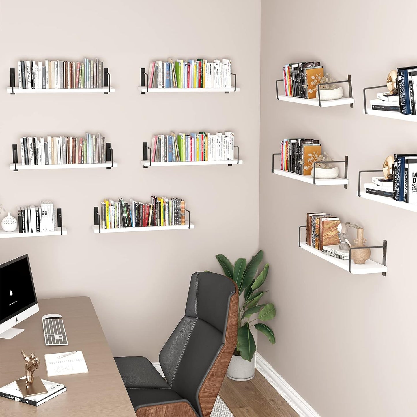Floating Shelves - 24 Inch Wall Mounted Set of 3, Rustic Wood Shelves for Living Room Storage and Wall Decor (White)