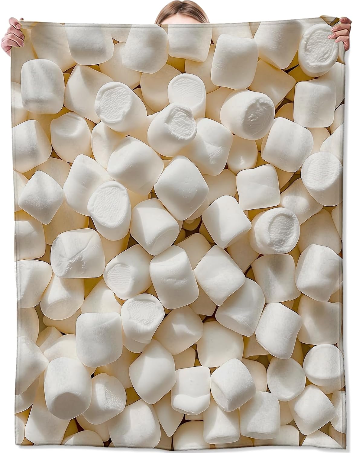 Marshmallow Blanket,Gifts for Sweet Lovers,Lightweight Flannel Throw Blankets,Realistic White Dessert Throws Home Decor,for Couch Living Room Office,60x50inch