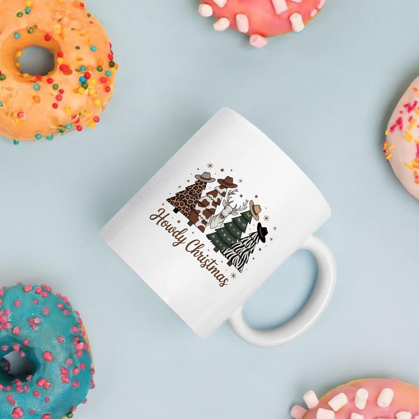 Funny Western Leopard Milk Cow Stripe Zebra Christmas Tree White Mugs, 11oz 15oz Drinking Cups, Kitchen Décor, Gifts For Book Lovers