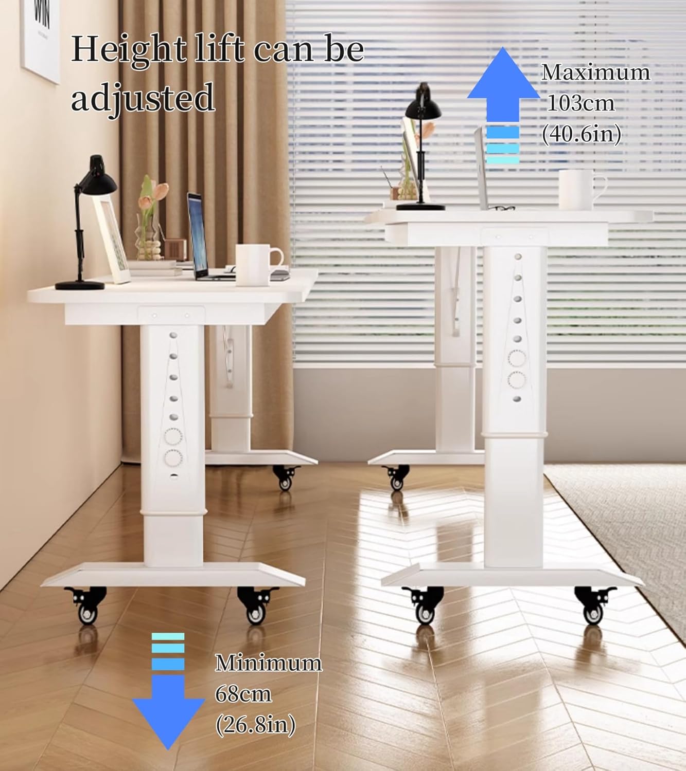 Adjustable Height Bed Desk with WheelsMobile Overbed Table Solid Wood Computer Table for Bed Versatile Over The Bed Desk Portable Bedside Workstation