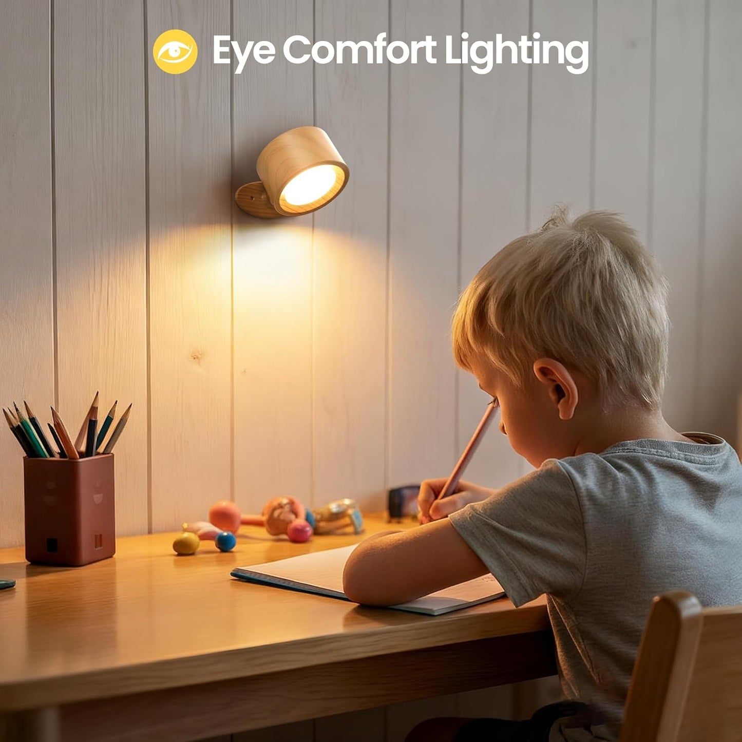 Wall Mounted Lamp LED Wall Lights with Rechargeable Battery Operated, 3 Color Temperatures & 3 Brightness Levels 360°Rotate Magnetic Ball, Cordless Sconces for Bedroom Reading Bedside,Wood-1 Pack