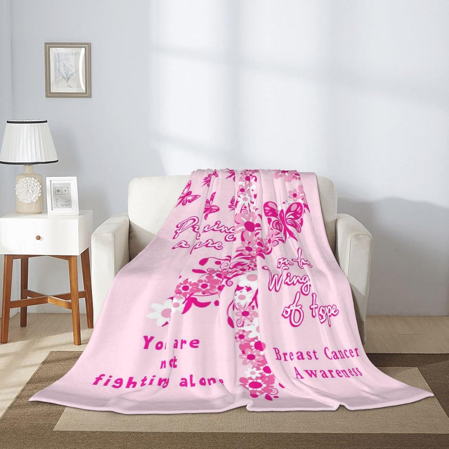 shangtiezao Breast Cancer Awareness Accessories Blanket Throw Blanket Flannel Blanket for Women, Inspirational Gifts for Woman Blanket 60"X50"