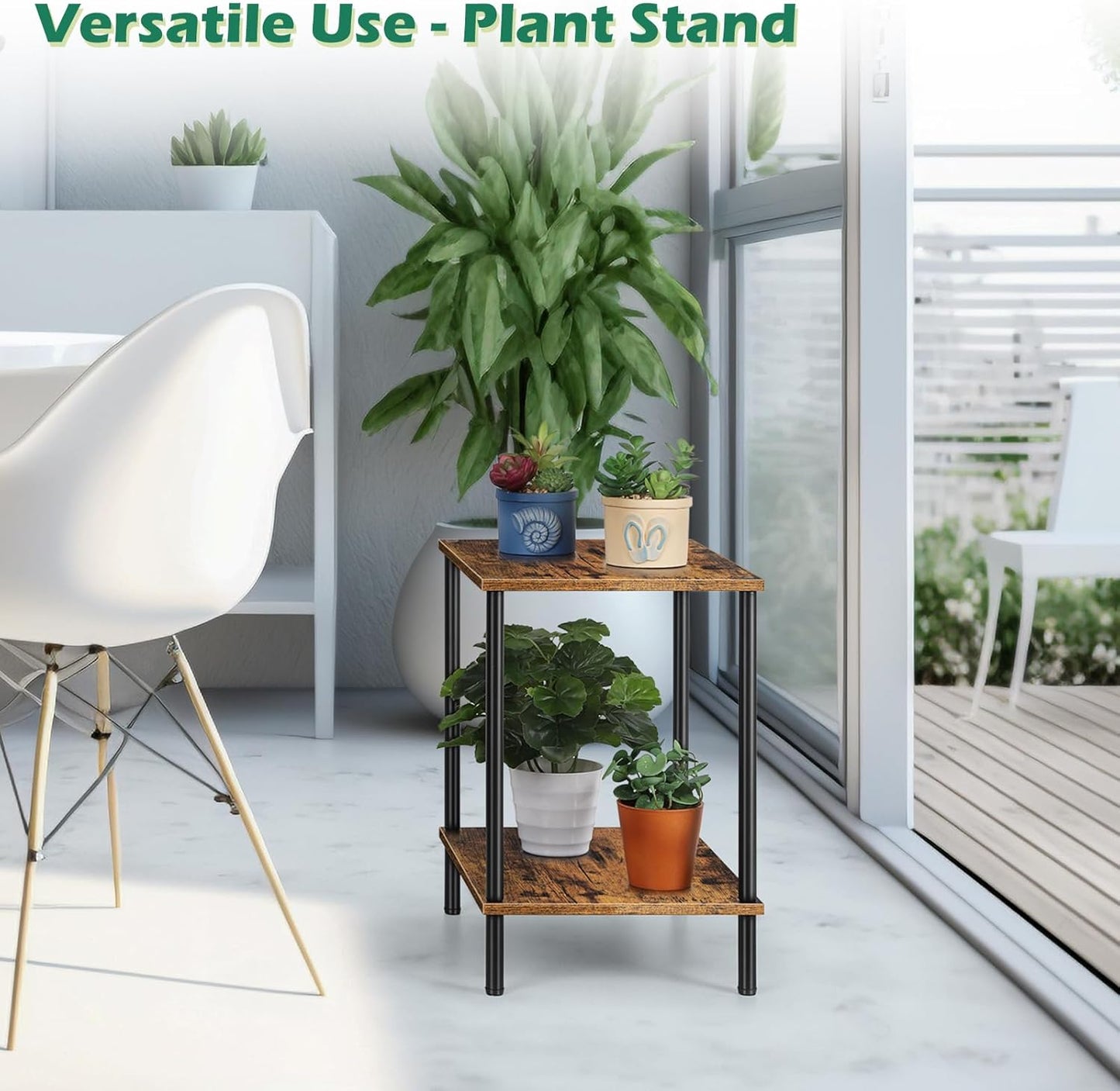 Small End Table 2 Tier Wood Metal Rustic Side Table Living Room with Storage Shelf Narrow Bedside Table for Small Spaces Bedroom Office, Brown