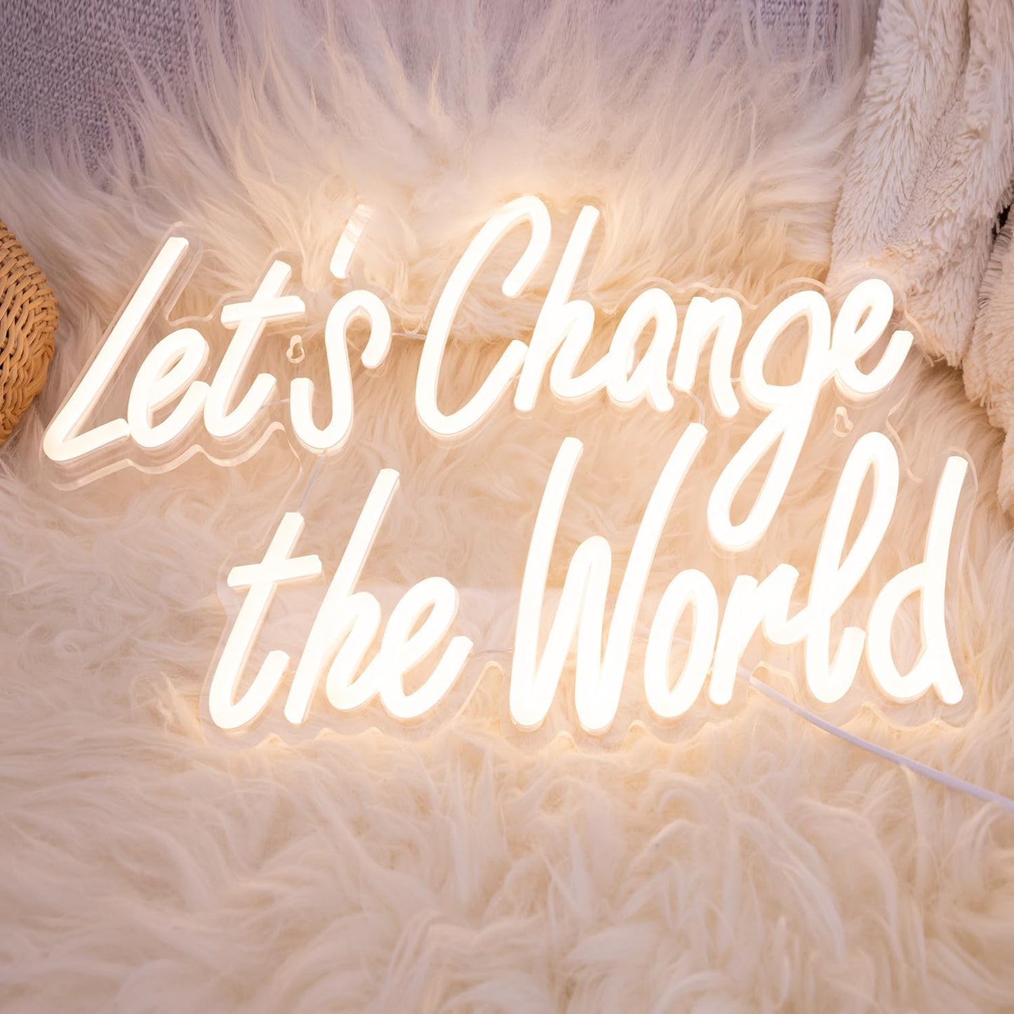 Let‘s Change the World Neon Sign, Motivational LED Neon Light for Office, Positive Light Up Sign for Bedroom Wall Decor, Inspirational Gift for Activists, Teachers, Graduates