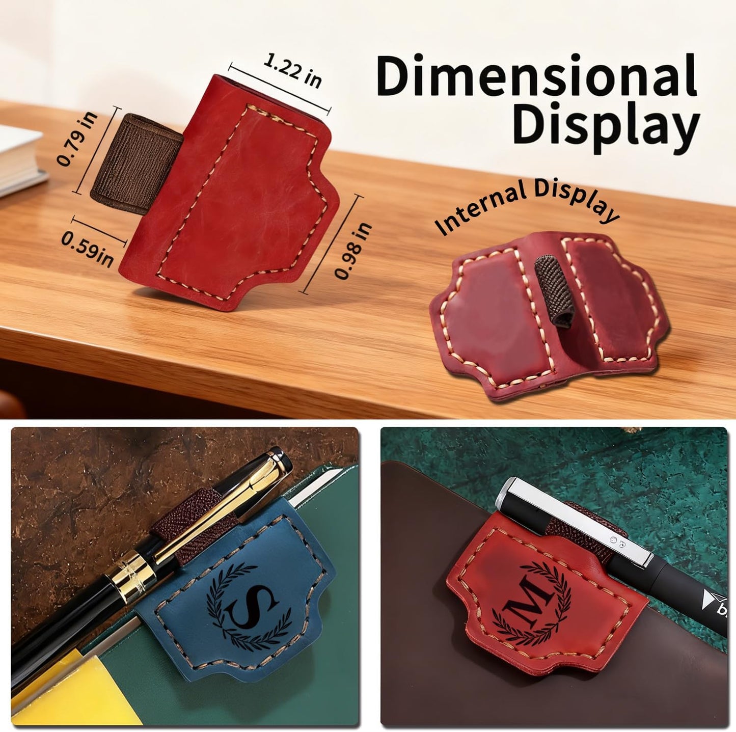 Personalized Magnetic Leather Bookmark, Bygone Mark Bookmark with Pen Holder 26 Letters Custom Book Marker Clip Book Marks for Reading Women, Men, Book Lovers Gifts, (Red-K)