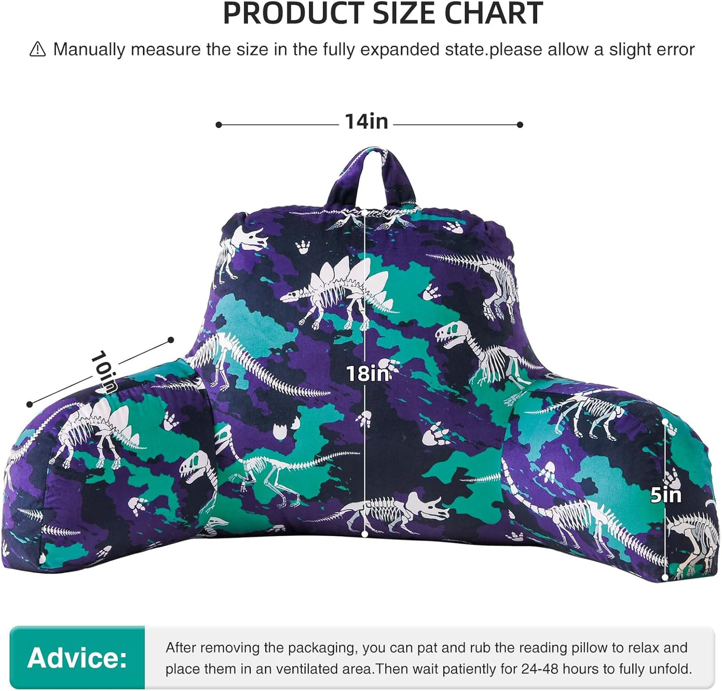 Aimuan Dinosaurs Reading Pillow Bed Rest Wedge Backrest Pillow with Arms Back Support for Sitting Up in Bed Cushion Incline Rest Sleeping Snoring Pillow (Navy-Cyan)