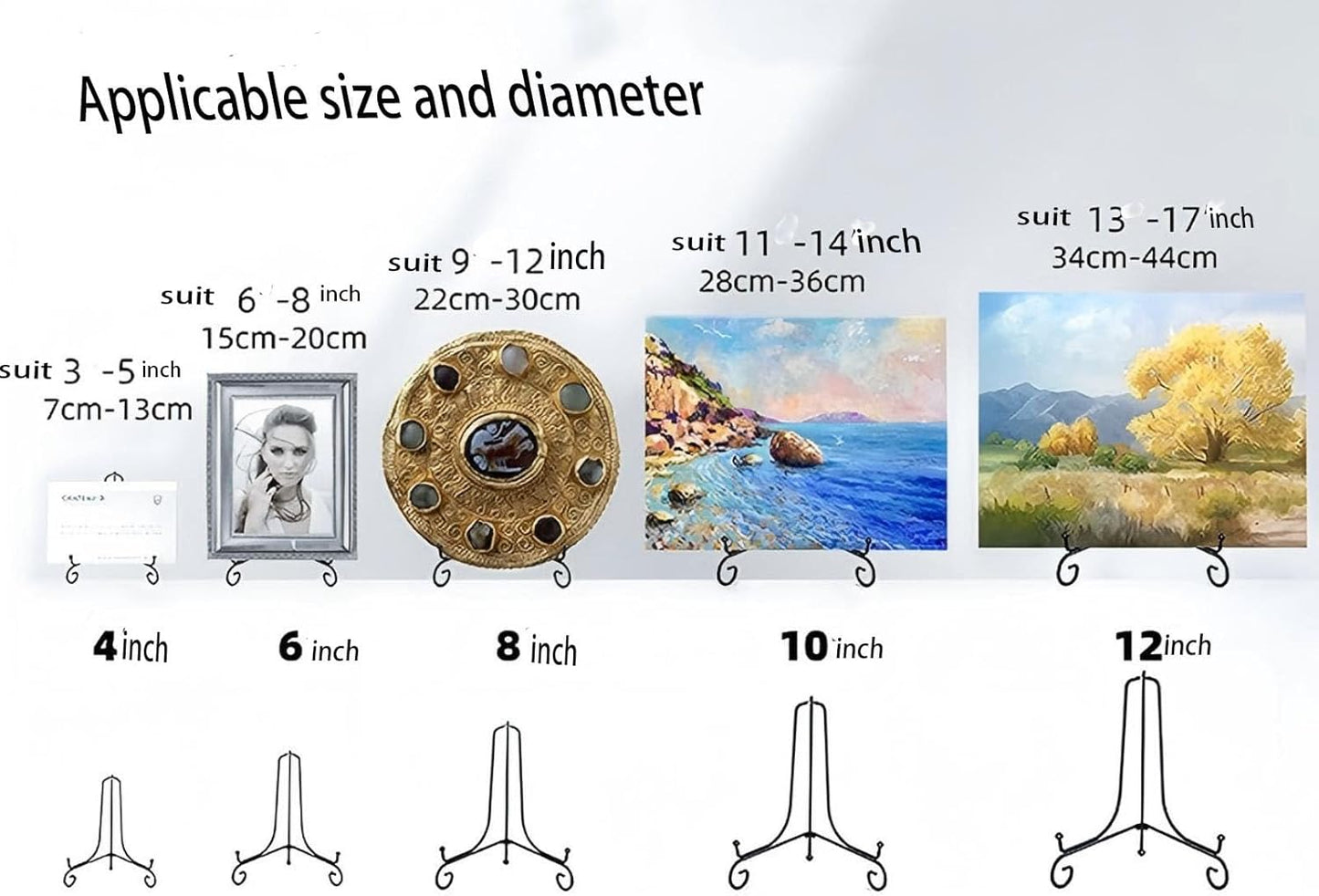 skrnrhrery Iron Display Stand, 2 Pcs Black Plate Stands, for Frames, Decorative BoardPictures, Books, Artworks (4 in)