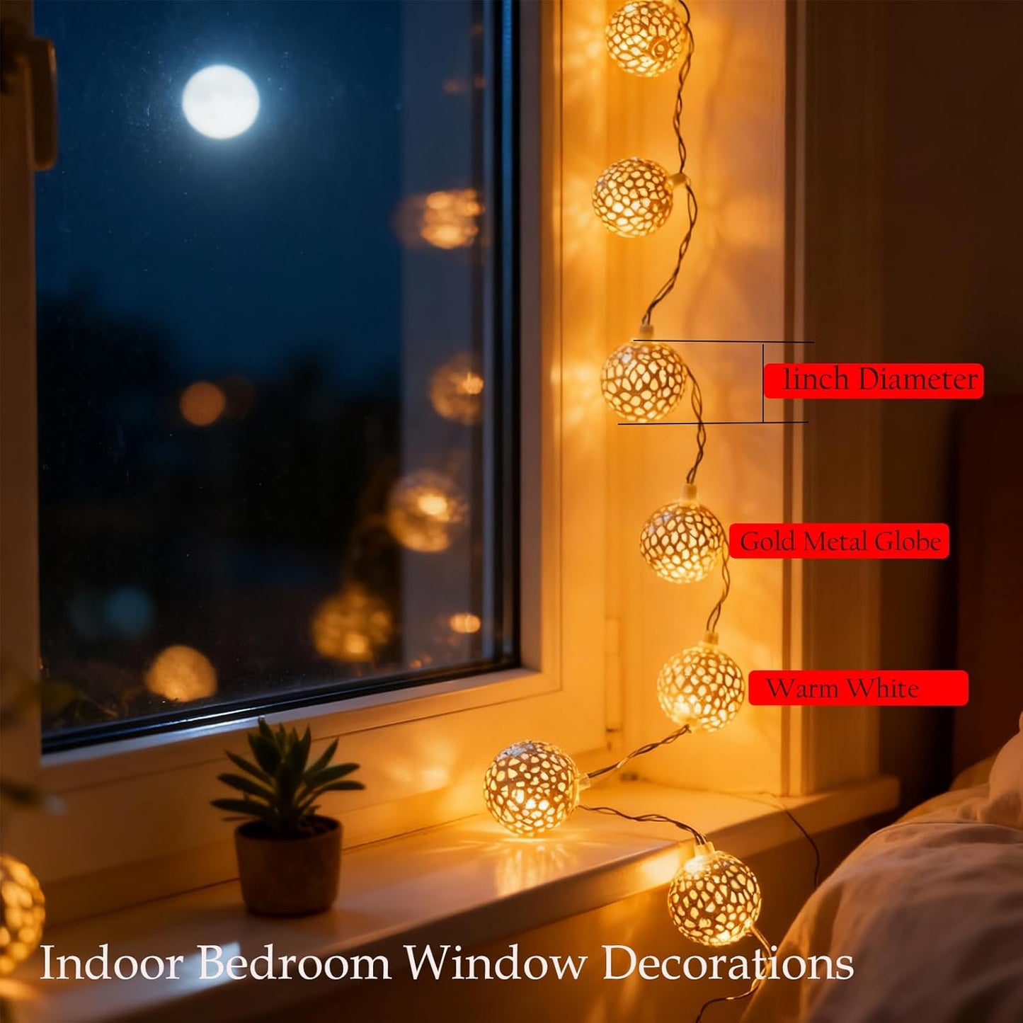 USB & Battery Operated Fairy Moroccan String Lights for Home Bedroom Decor, 9.8ft 20 LED Decorative Metal Gold Globe Lanterns 8 Modes Diwali Decoration for Christmas Birthday Boho Party (Warm White)