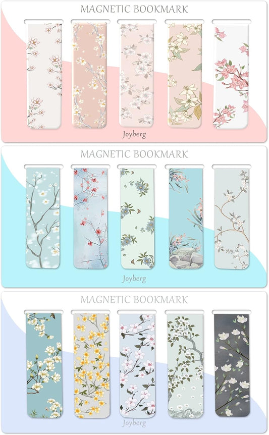 15 Pieces Bookmarks, Magnetic Bookmarks for Women, Page Markers for Students Teachers Reading (Floral Style)