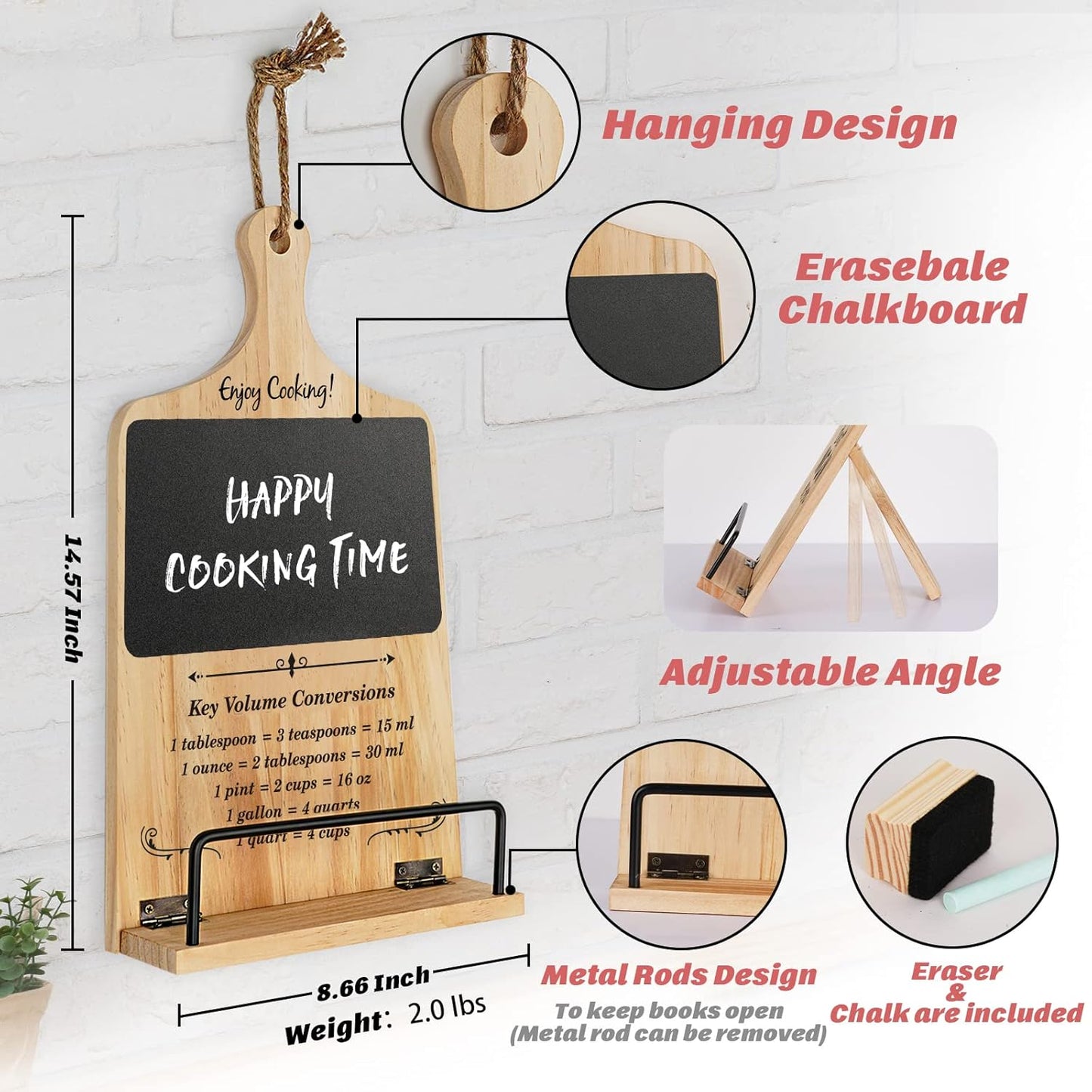 Cookbook Stand with Chalkboard Eraser, Easter Birthday Gifts for Women Mom Wife Grandma, Kitchen Baking Gifts for Woman, Recipe Book Holder Stand, Present Birthday Gift Ideas, Cookbook Holder