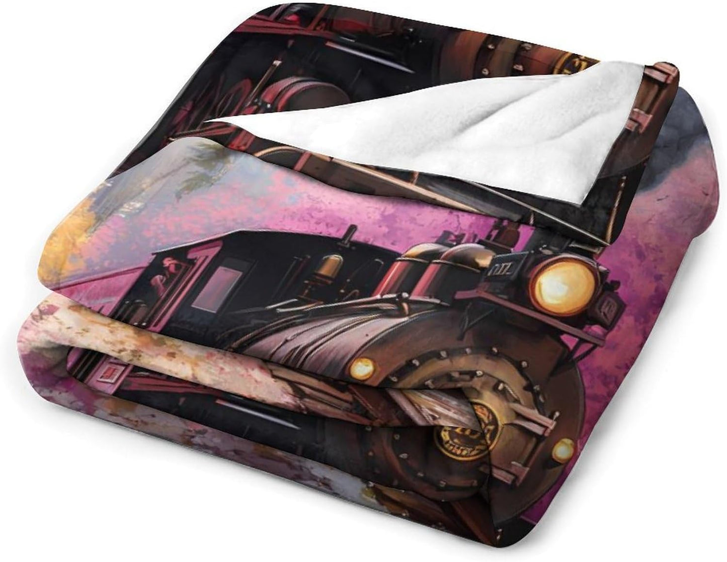 Train Floral Print Throw Blanket for Couch Bed Plush Cozy Fuzzy Flannel Blanket for All Season 55"x70"
