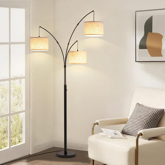 Netin Arc Floor Lamp with Remote, 3 Light Floor Lamp for Living Room Bright Lighting, 3 Color Temperature, Dimmable Tall Standing Lamp, Mid Century Tree Floor Lamp for Bedroom Office