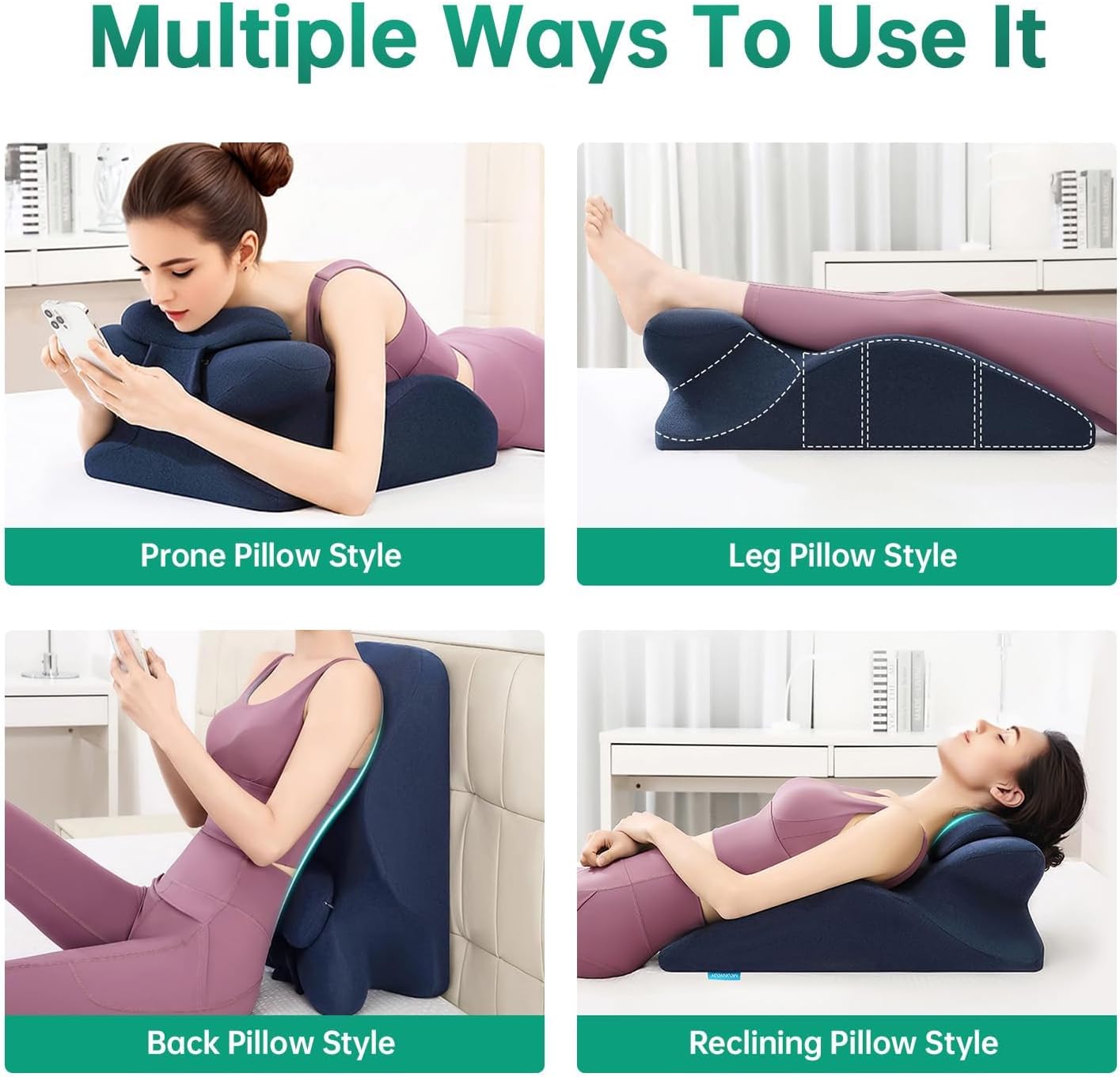 Memory Foam Ergonomic Rest Pillow for Sleeping, Acid Reflux & GERD Relief - Elevation Bed Support Pillow for Back Pain, Post Surgery Recovery, Reading with Removable Washable Cover