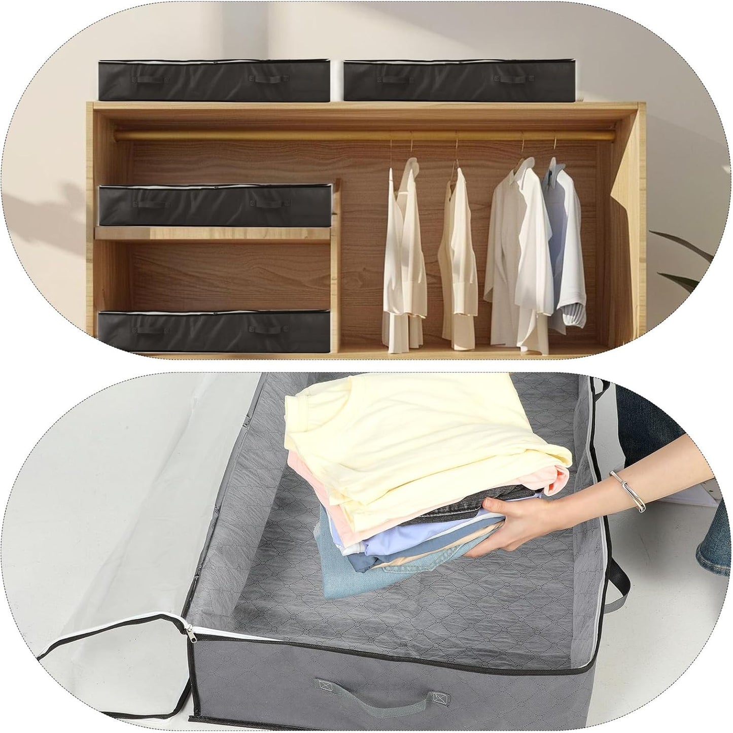 4 Pack 90L Under Bed Storage Containers – Foldable Closet Organizers with Clear PVC Window, Large Underbed Storage Bins for Blankets, Clothes, Shoes, Wrapping Paper (Grey, 39” x 20” x 7”)