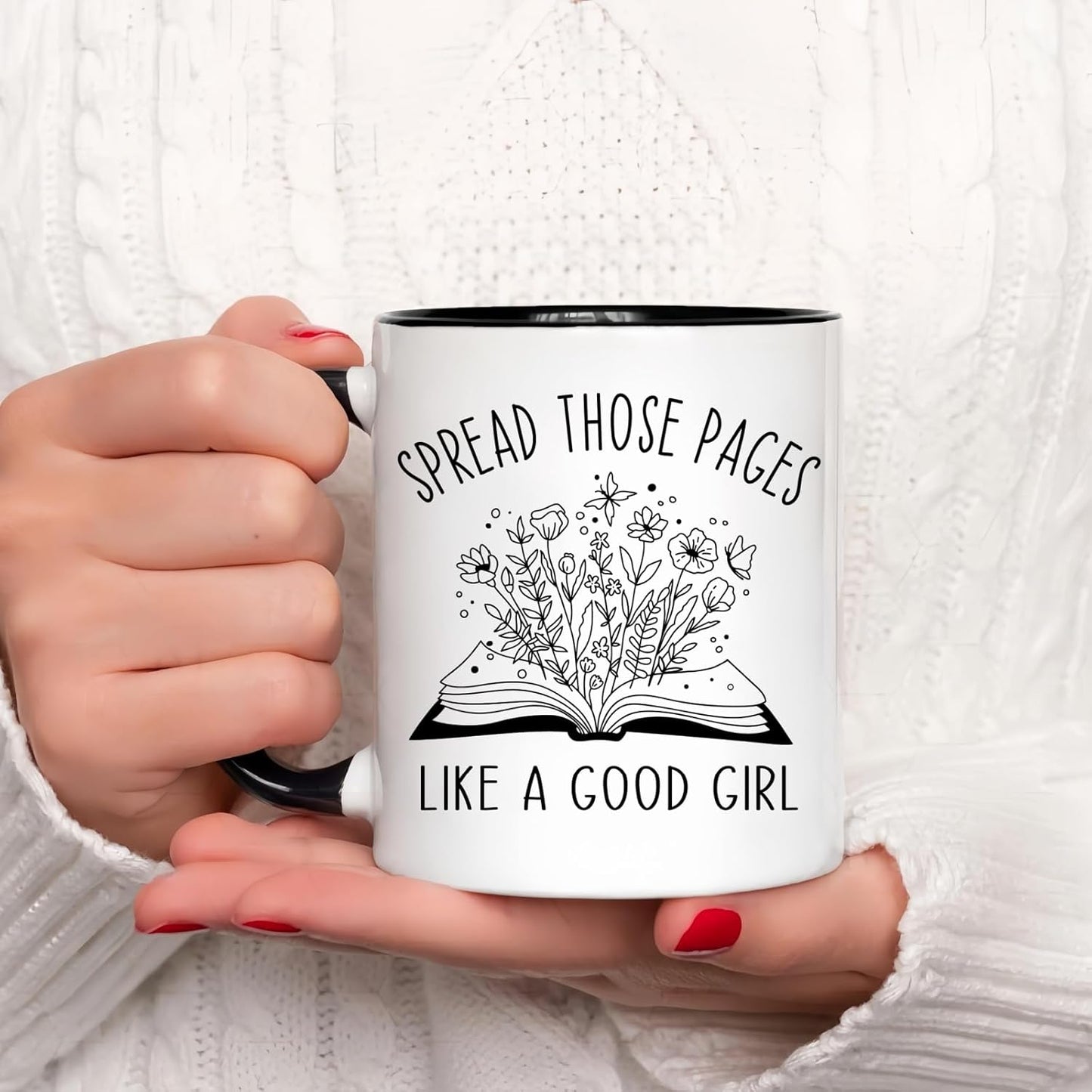 Book Lovers Mug, Bookish Smutty Spicy Reader Mug, Bookworm Novelty Girl Reading Gifts, Spread Those Pages Like A good girl Reader Cup, 11oz Ceramic Coffee Juice Smoothies Tea Cup