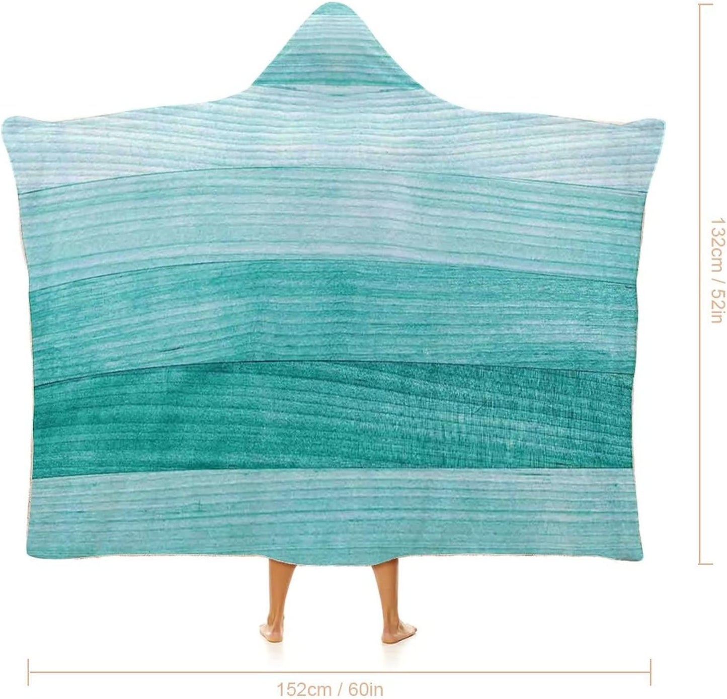 Throw Blankets, Teal Decor Wearable Hooded Blanket for Adults, Painted Wood Texture Penal Horizontal Lines, Soft Warm Cozy, 50 x 60inches, Studying Reading Snuggling Napping Office, Turquoise