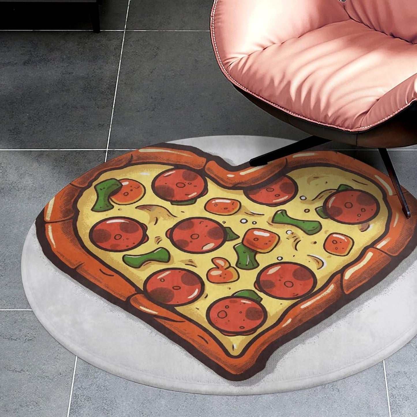 I Love Pizza Heart Circle Rug Retro Luxury Coral Velvet Floor Mat Non Slip Soft Indoor Floor Carpet Comfy Thickened Area Rugs Modern Aesthetic Minimalist Carpets for Home Decor