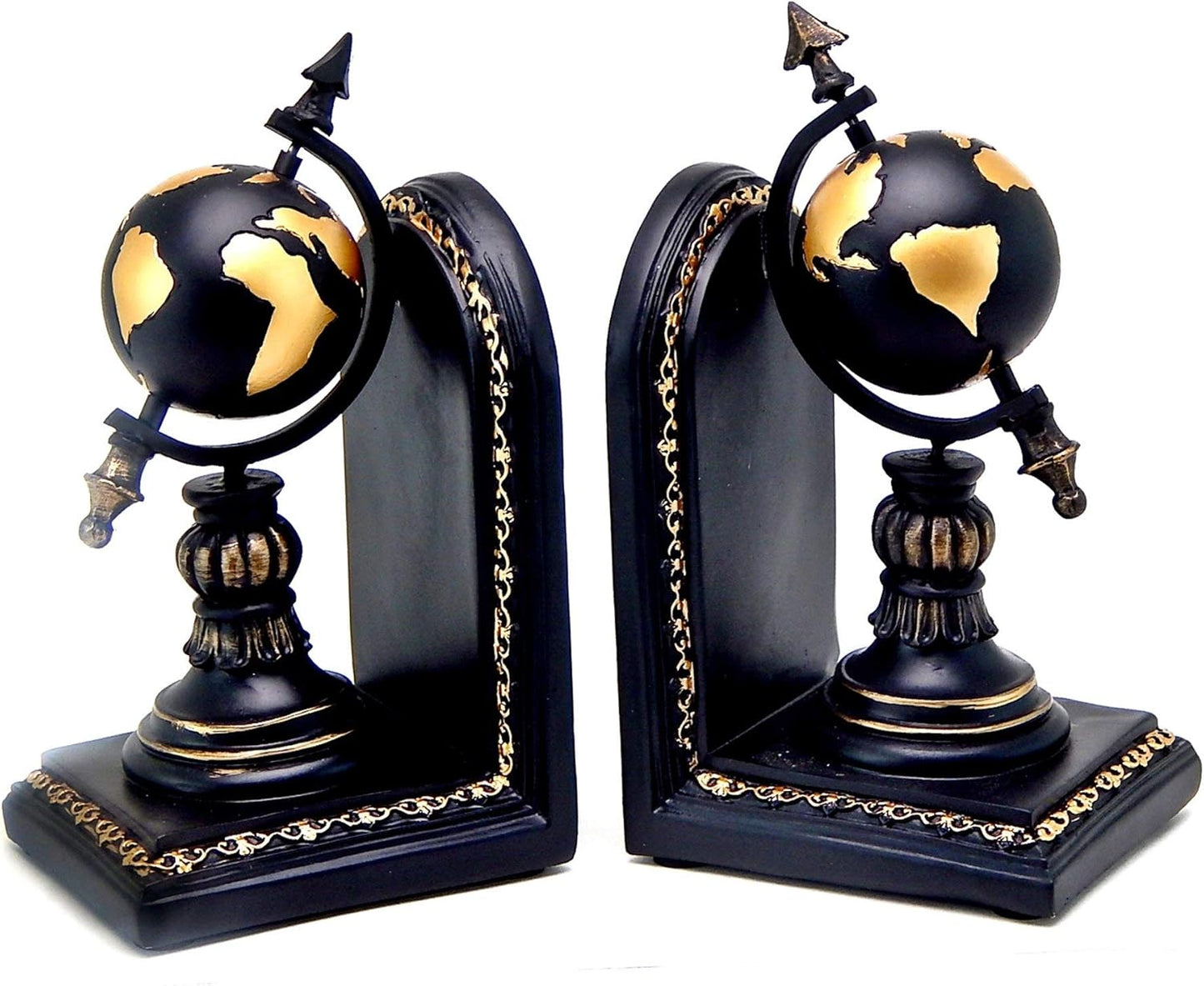 Bellaa Decorative Bookend Globe Arrow Armillary Atlas Celestial Sphere Astronomy Art Vintage Statues Book Ends Heavy Duty Shelf Supports Shelves Stoppers Holder Nonskid