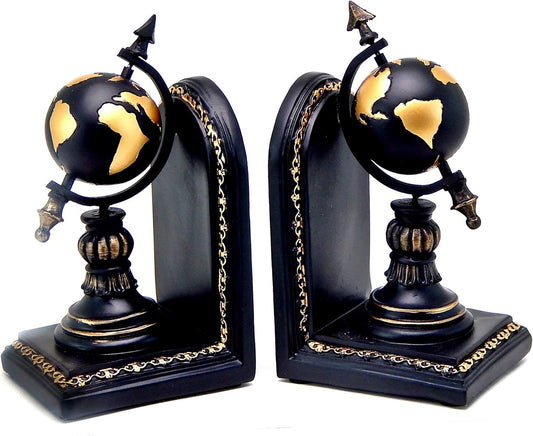 Bellaa Decorative Bookend Globe Arrow Armillary Atlas Celestial Sphere Astronomy Art Vintage Statues Book Ends Heavy Duty Shelf Supports Shelves Stoppers Holder Nonskid