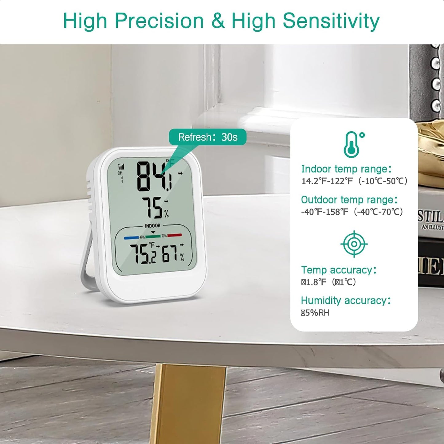 ORIA Digital Thermometer Hygrometer, Wireless Indoor Outdoor Thermometer, Temperature Humidity Monitor with MAX/MIN Record, ℃/°F Switch, Comfort and Trend Indication, for Home, Cellar, Greenhouse