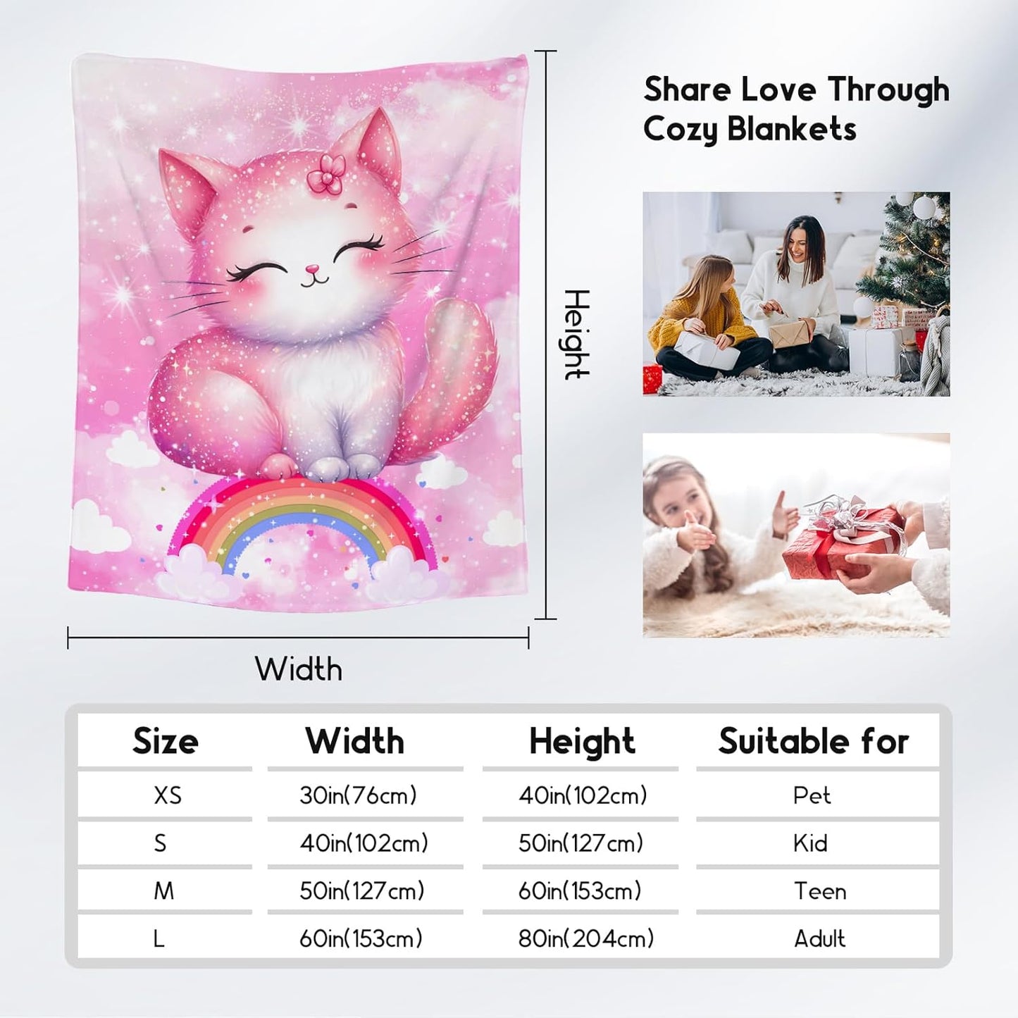 Cat Blanket for Girls Kids Blanket Gifts, Cat Themed Gifts for Women, Warm Flannel Toddler Throws for Couch, 50"x60"