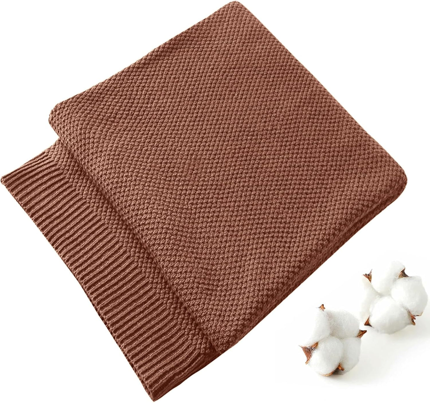 TREELY 100% Cotton Knitted Throw Blanket for Couch Chair Bed Home Decorative, Soft & Cozy Knit Throw Blanket(60"x80", Brown)