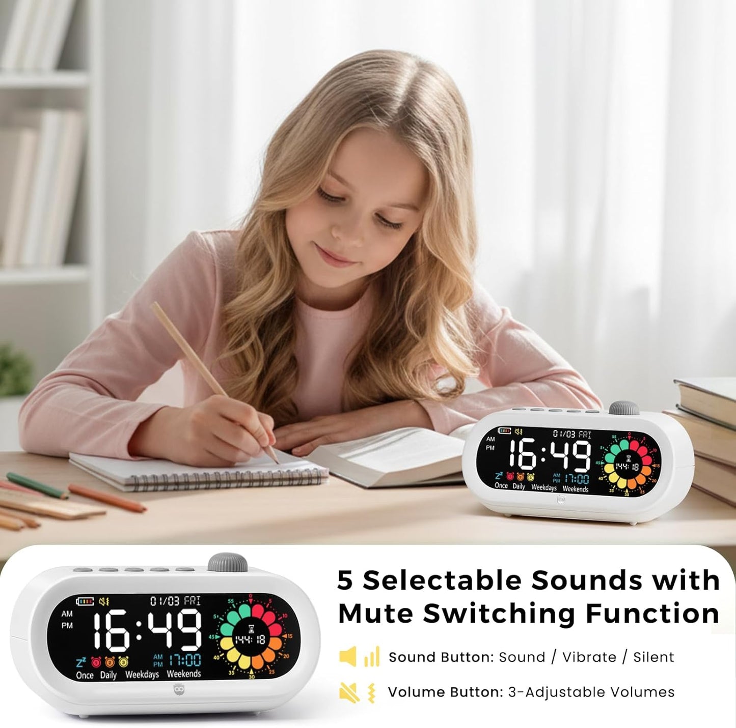 Mooking Alarm Clocks for Bedrooms, Digital Visual Timer for Kids, Rechargeable 199-Minute Silent Countdown Timers, Focus & Smoother Routines, Fitness Baking Studying Teaching