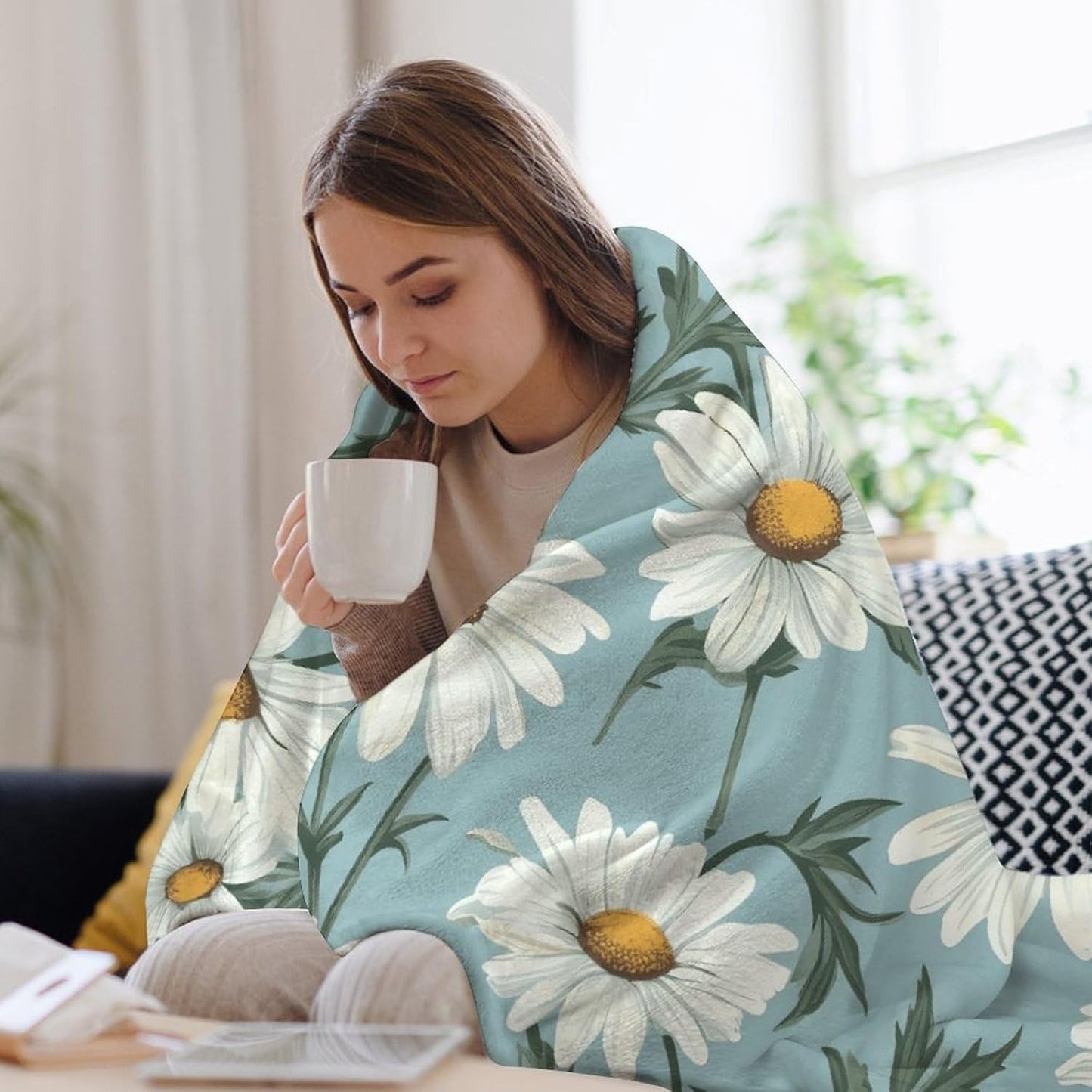 Daisy Blanket Chunky Fluffy Fuzzy Bed Blankets Cozy Soft Warm Winter Blankets Anti-Pilling Flannel Throw Blanket for Couch Living Room Bedroom Multiple Size