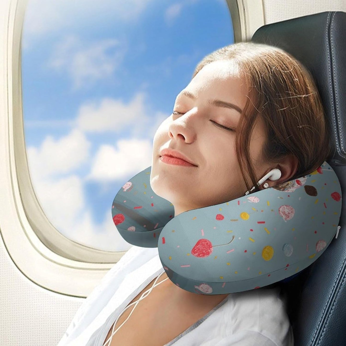 Sweet Ice Cream Neck Pillow Memory Foam U Shaped Pillows Portable Pillows for Shoulder Travel Head Support Pillow with Concealed Zipper for Airplane Car Home Office