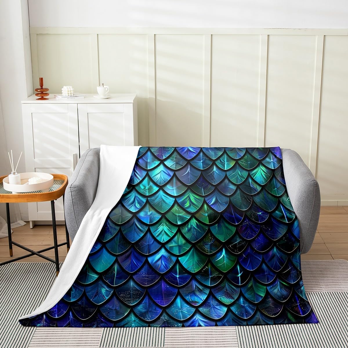 Erosebridal Dragon Blanket,Dragon Scals Throw Blanket,Fantasy Squama Fleece,Western Animal Scales Fuzzy Blankets Throw 50X60 for Women Men Adults