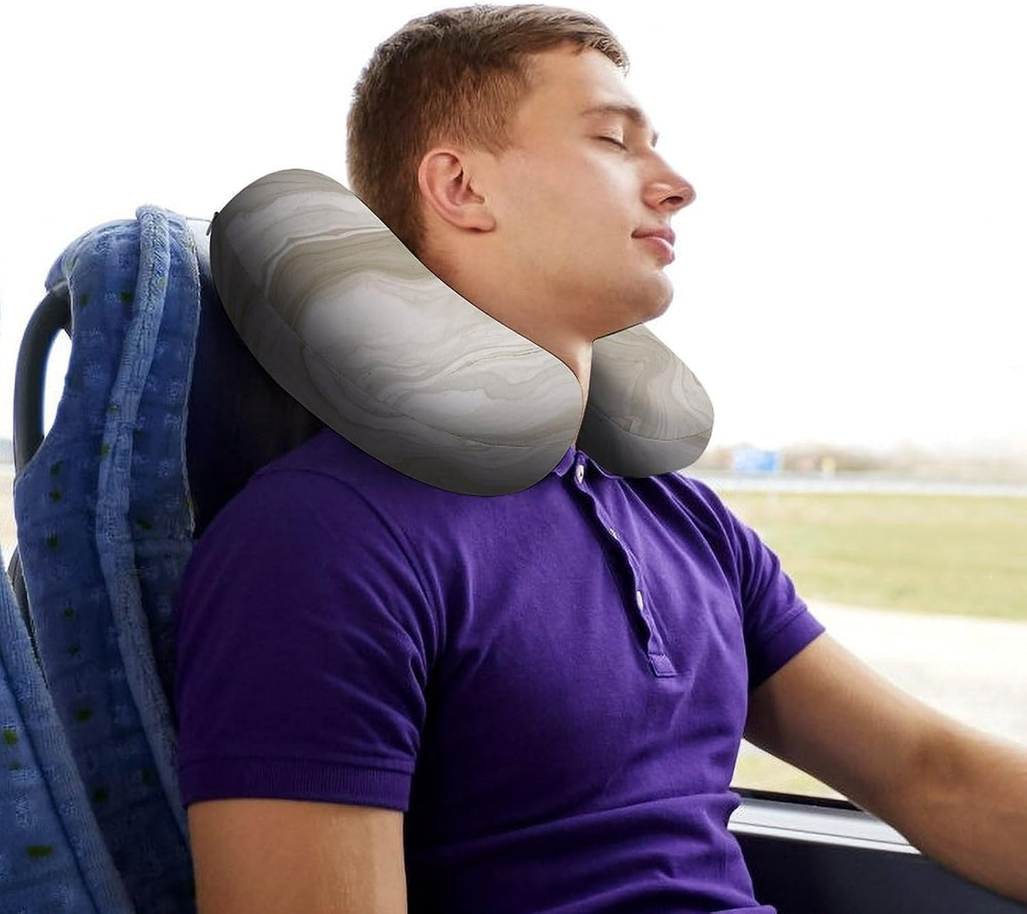 Wavy Line Style Neck Pillow Memory Foam U Shaped Pillows Portable Pillows for Shoulder Travel Head Support Pillow with Concealed Zipper for Airplane Car Home Office