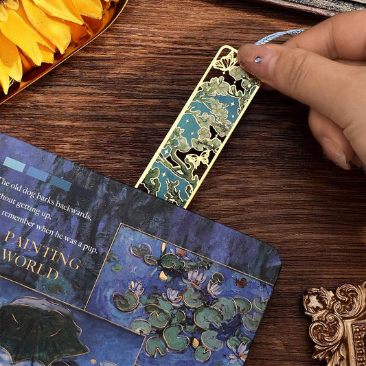 8 Pieces of Gold Hollow Bookmarks with Tassels, Featuring Van Gogh and Monet Oil Painting Themes Perfect for Book Lovers, Writers, Readers, Children, Teenagers, Men, Women, and Adults