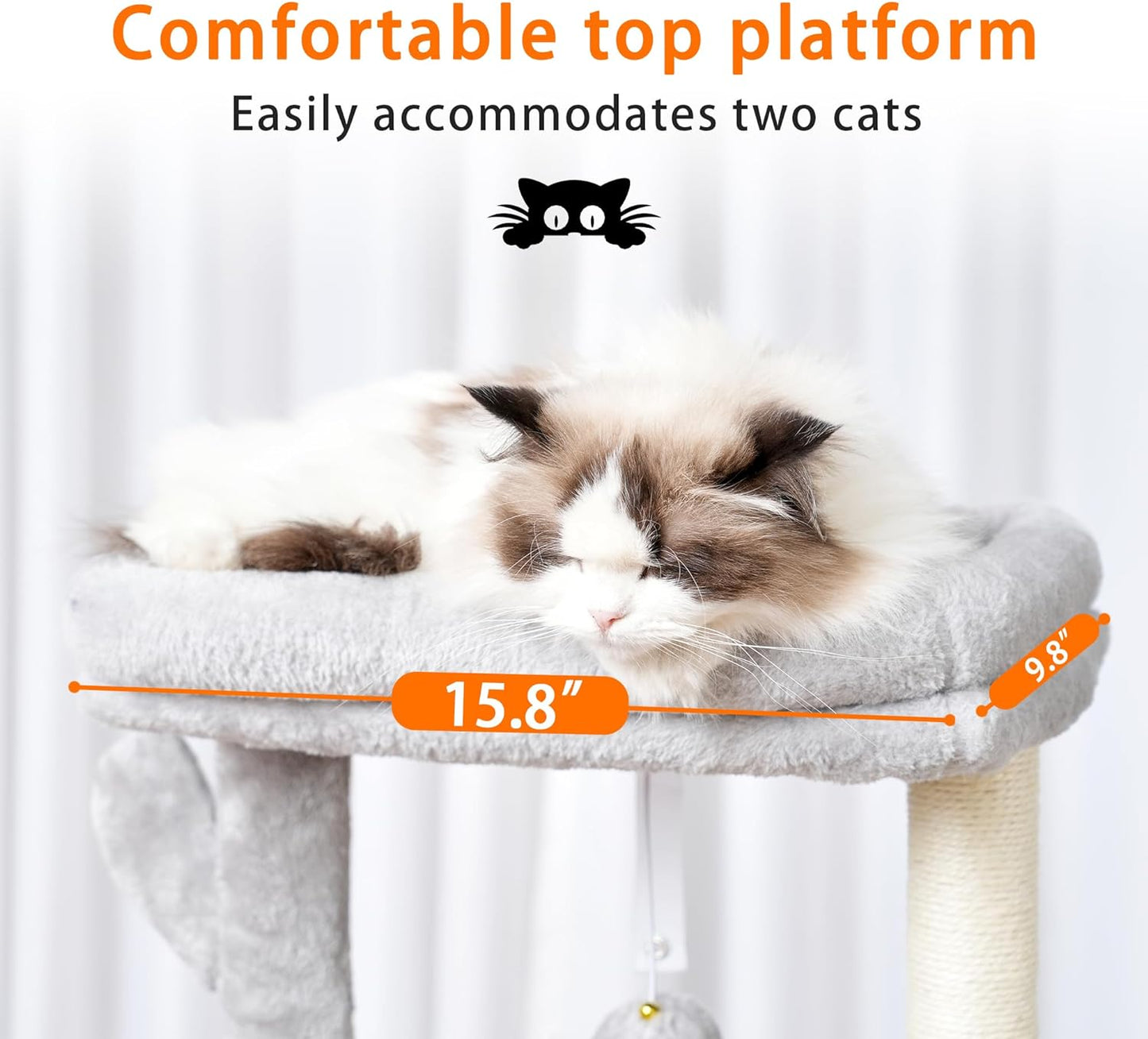 Heybly Cat Tree, 39.4 Inches Tower Condo with Scratching Post, Cat Tower for Indoor Cats, Fully Wrapped Sisal Pole, Soft Platform, 2 Baskets and Dangling Toy, Light Gray HCT006SW