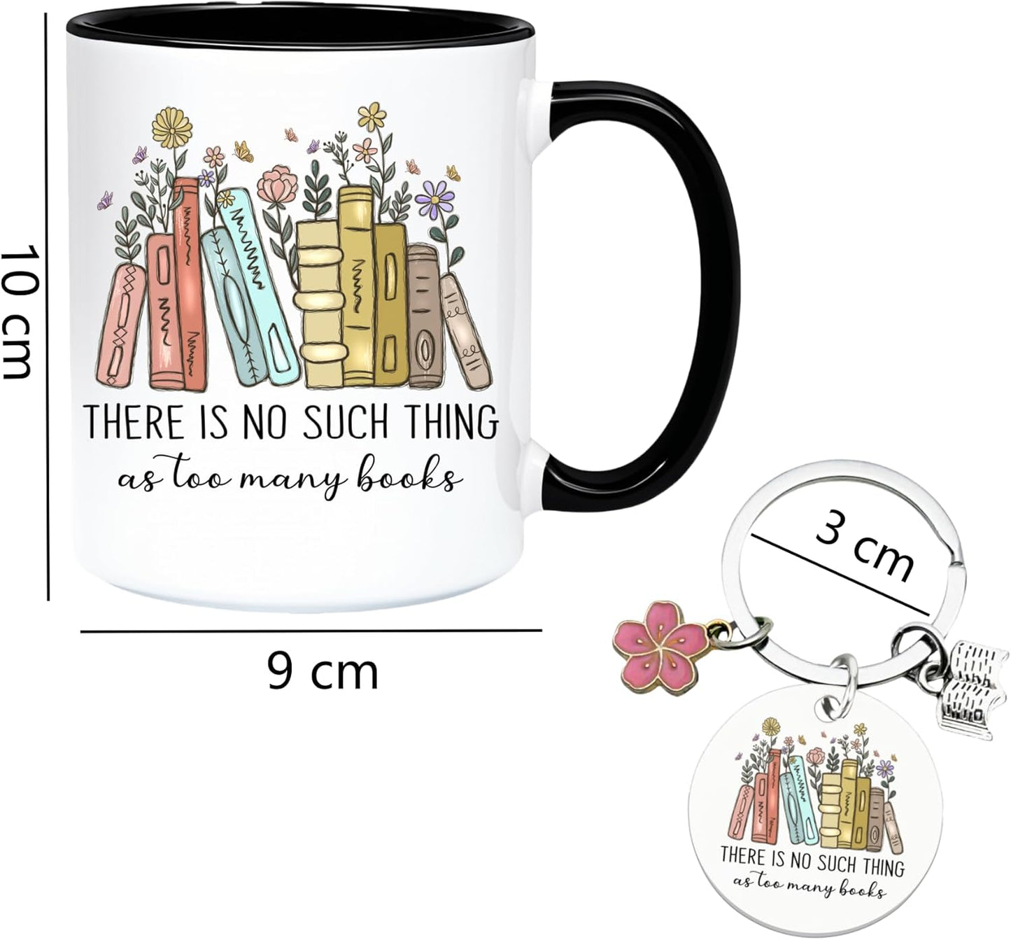 Book Lovers Coffee Mug with Gift Keychain,There is No Such Thing As too Many Books Coffee Cup, 11 Oz Reader Water Mug for Reading Lovers Bookworm Books Lover Woman Gifts (Black)