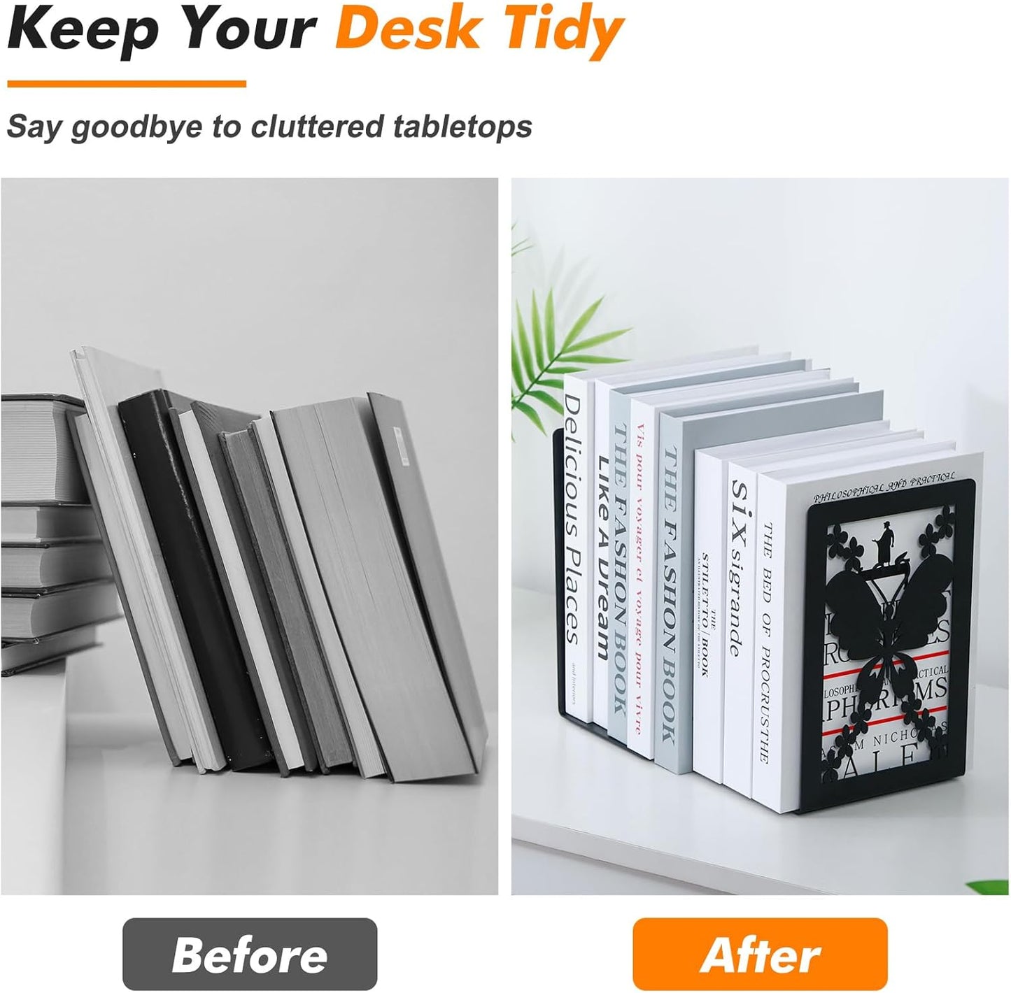 Aertiavty Butterfly Bookends 2 Pcs, Large Heavy Duty Metal Bookends for Shelves, Non-Skid Book Ends Decorative for Heavy Books, Book Holder for Home Office, Morden Book Stopper 7.9"x 4" x 5", 1 Pair