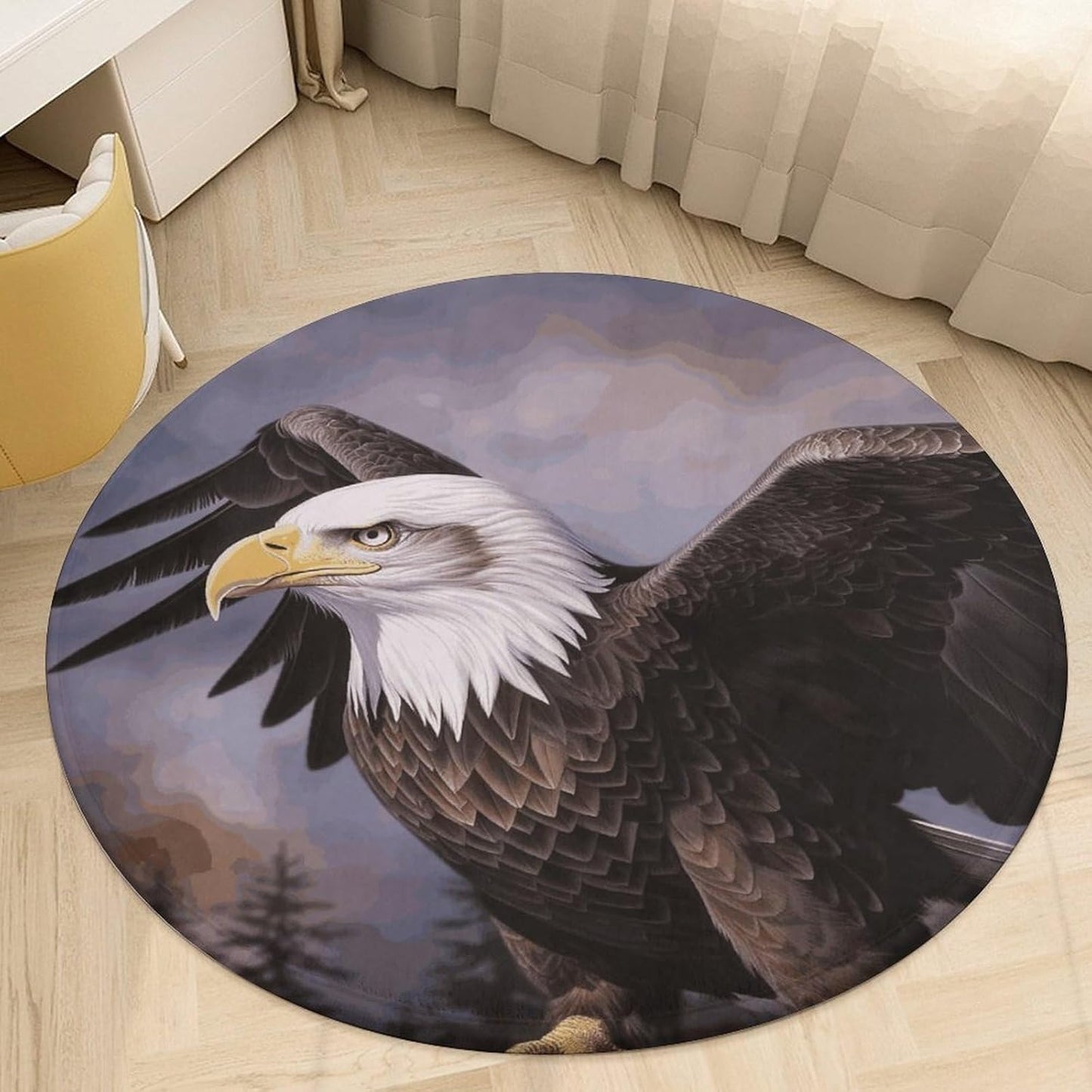 Bald Eagle Circle Rug Retro Luxury Coral Velvet Floor Mat Non Slip Soft Indoor Floor Carpet Comfy Thickened Area Rugs Modern Aesthetic Minimalist Carpets for Home Decor