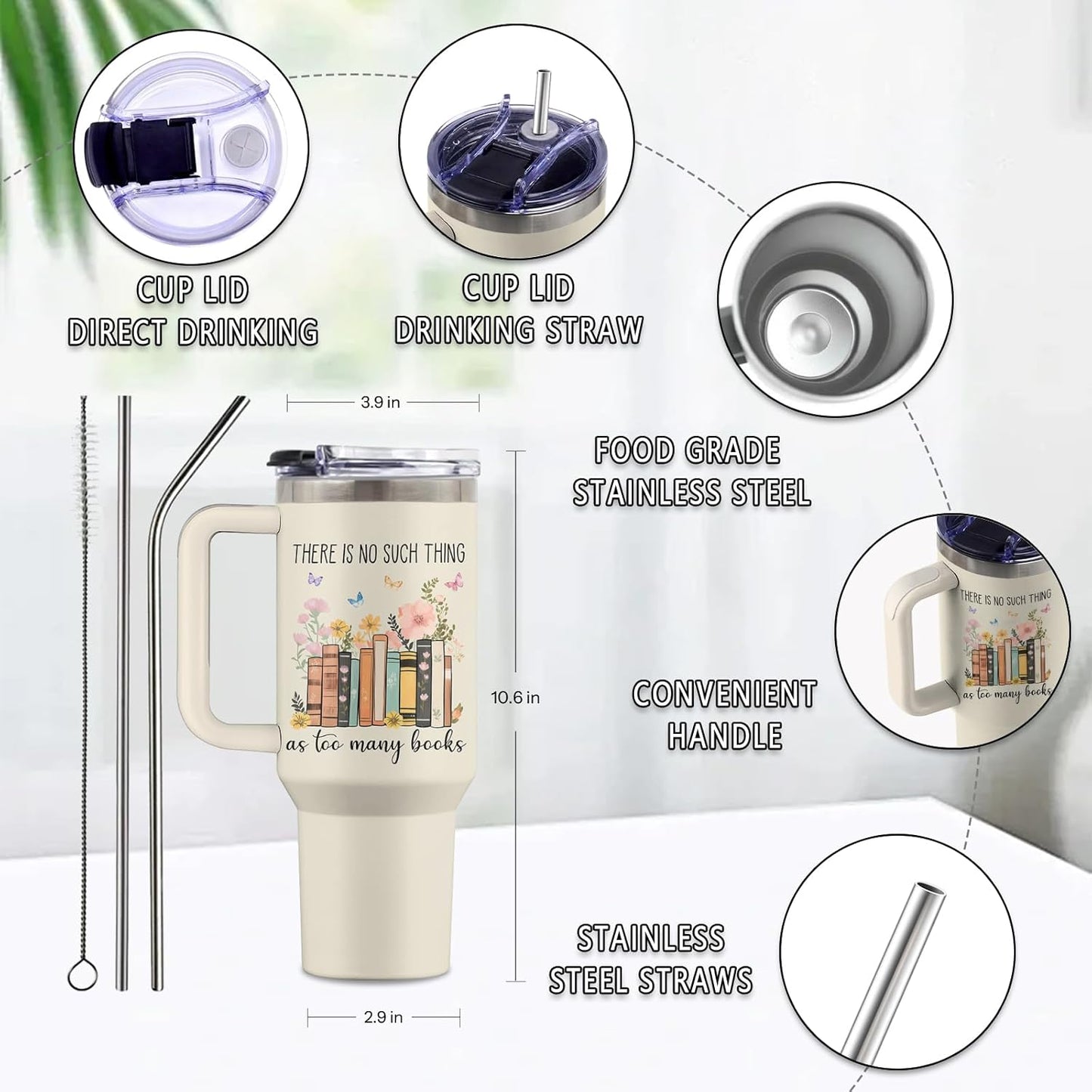 Book Lovers Gifts, 40 Oz Read Tumbler with Handle & Straw, Birthday Gift for Reading Lovers Readers, Reading Tumbler, Book Gift, Gifts for Thanksgiving Christmas, 1 PCS