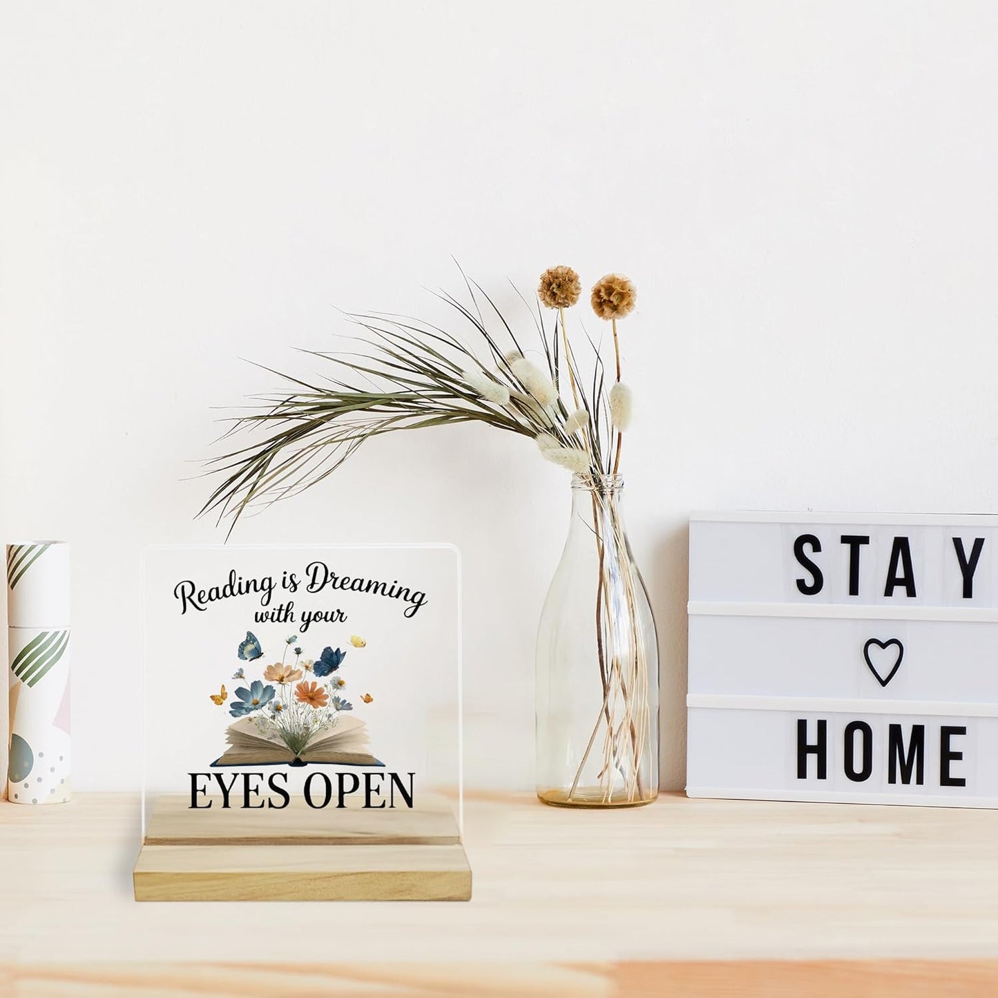 Book Lover Gifts Desk Decor Sign, Reading Is Dreaming With Your Eyes Open Acrylic Plaque