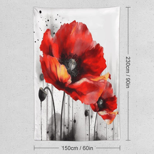 FodPand Beautiful Poppy Flower Ink Tapestry Anti-fading Wall Tapestry with Installation Kit Backdrop Banner Multipurpose Aesthetic Tapestries Boho Wall Art Hanging Decorative Blanket 60"x90"