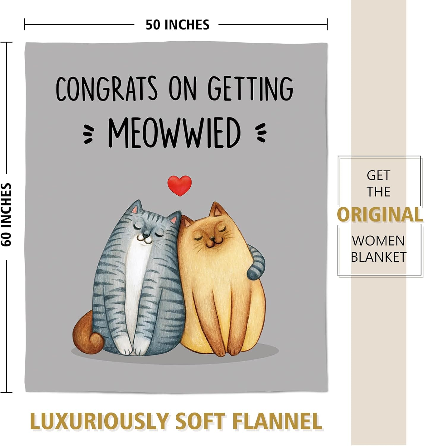 Wedding Gifts, Bridal Shower Gifts, Unique Bride to Be Gifts - Meowwied Blanket, Engagement Wedding Present for Couples Newlyweds Flannel Throw Cat Blanket 60" x 50"