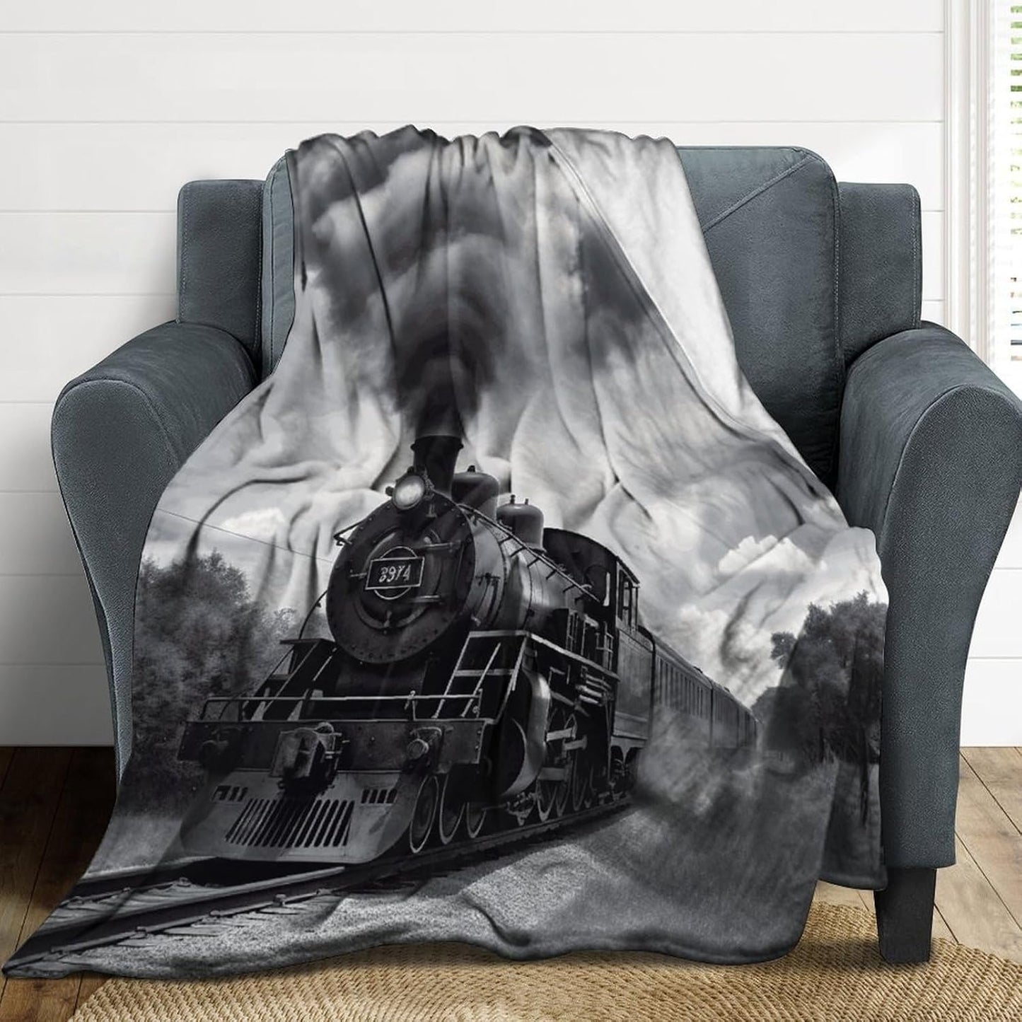 Steam Train Clouds Blanket Super Soft Lightweight Throw Blanket Cute Cozy Warm Bed Blanket Decorative Fuzzy Blanket All-Season Home Decor Gift for Sofa Couch Living Room 50"*60"（130 * 150cm）